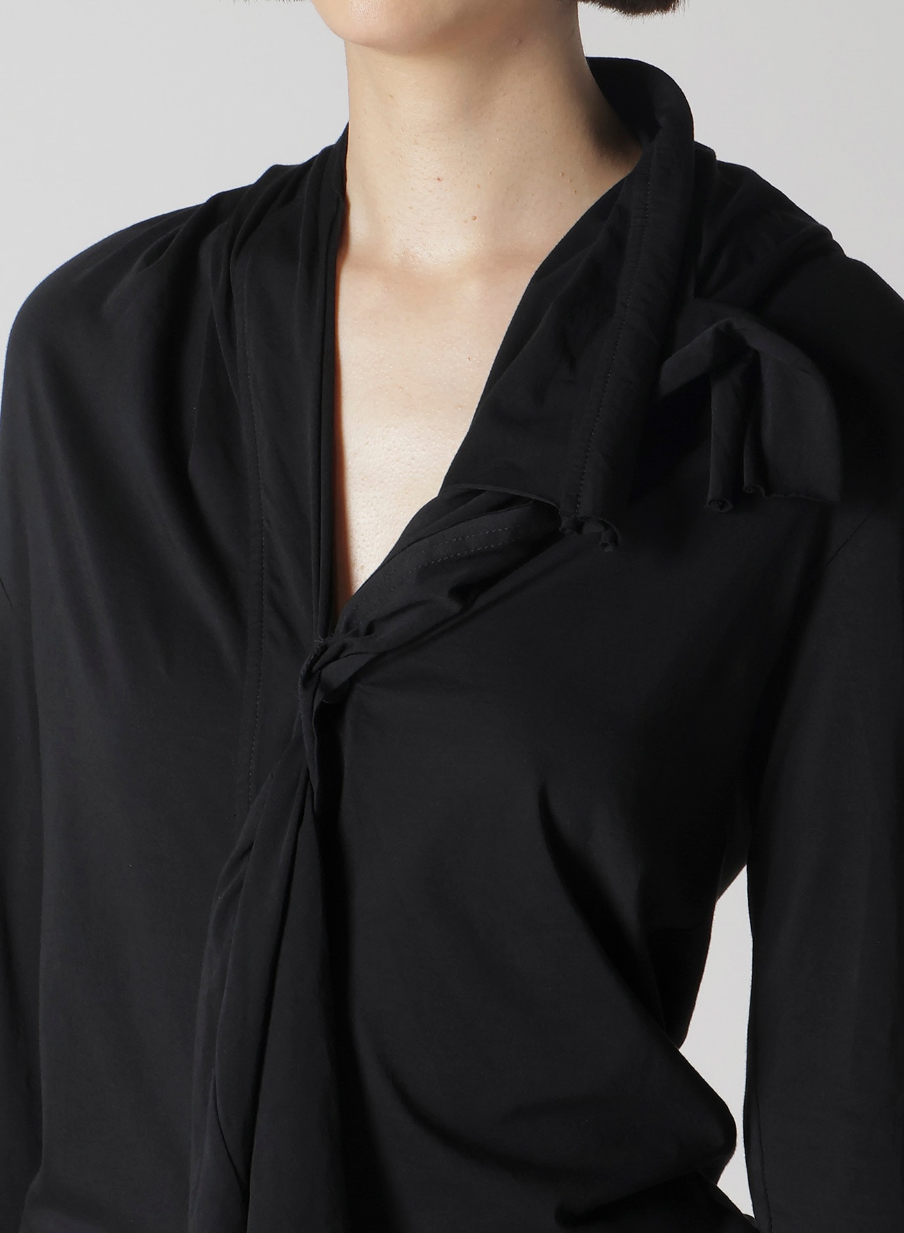 HIGH GAUGE AIRY JERSEY DRAPE DETAIL LONG SLV CD