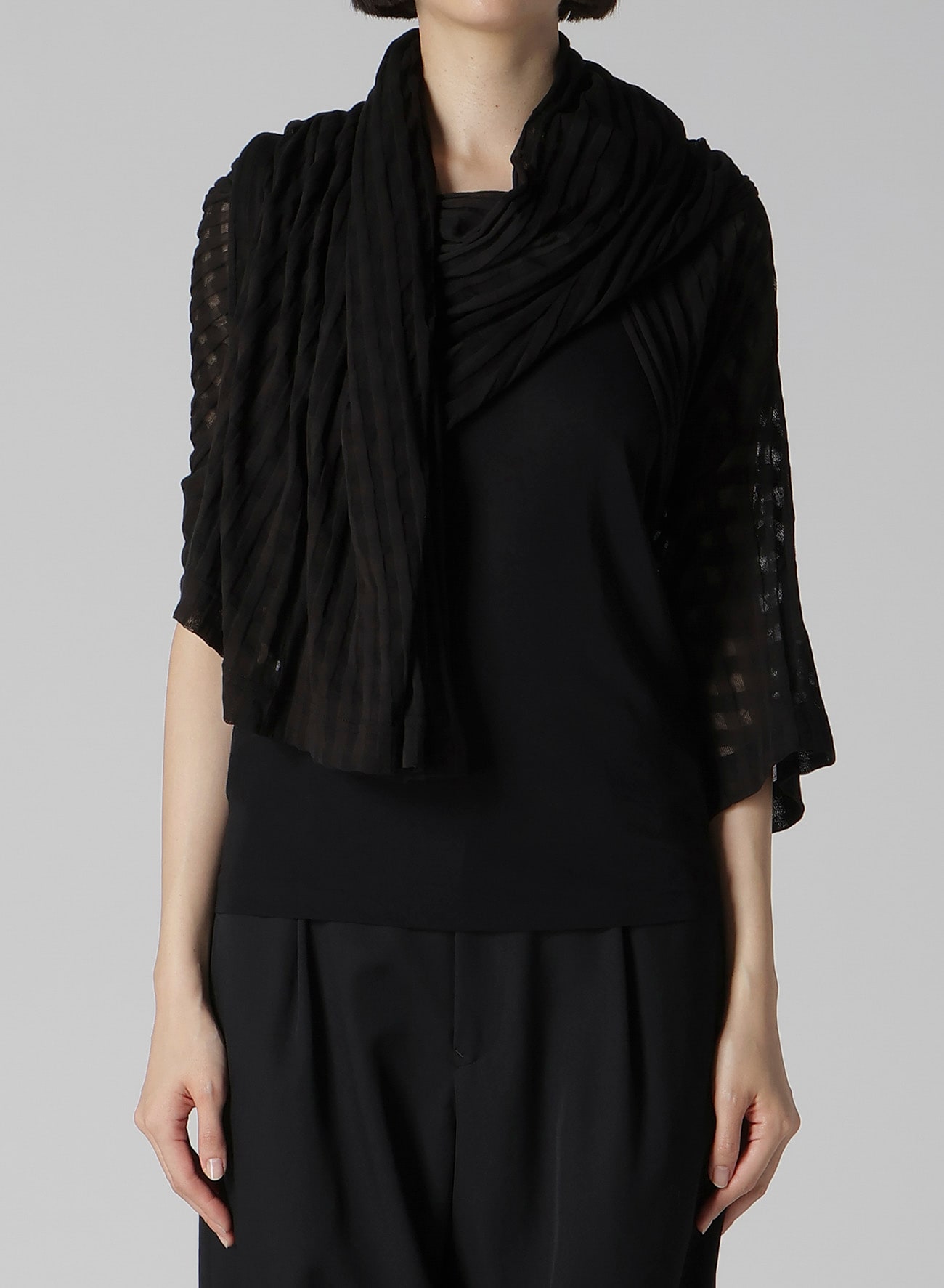 SHEER PLAID JACQUARD STOLE-LIKE CARDIGAN