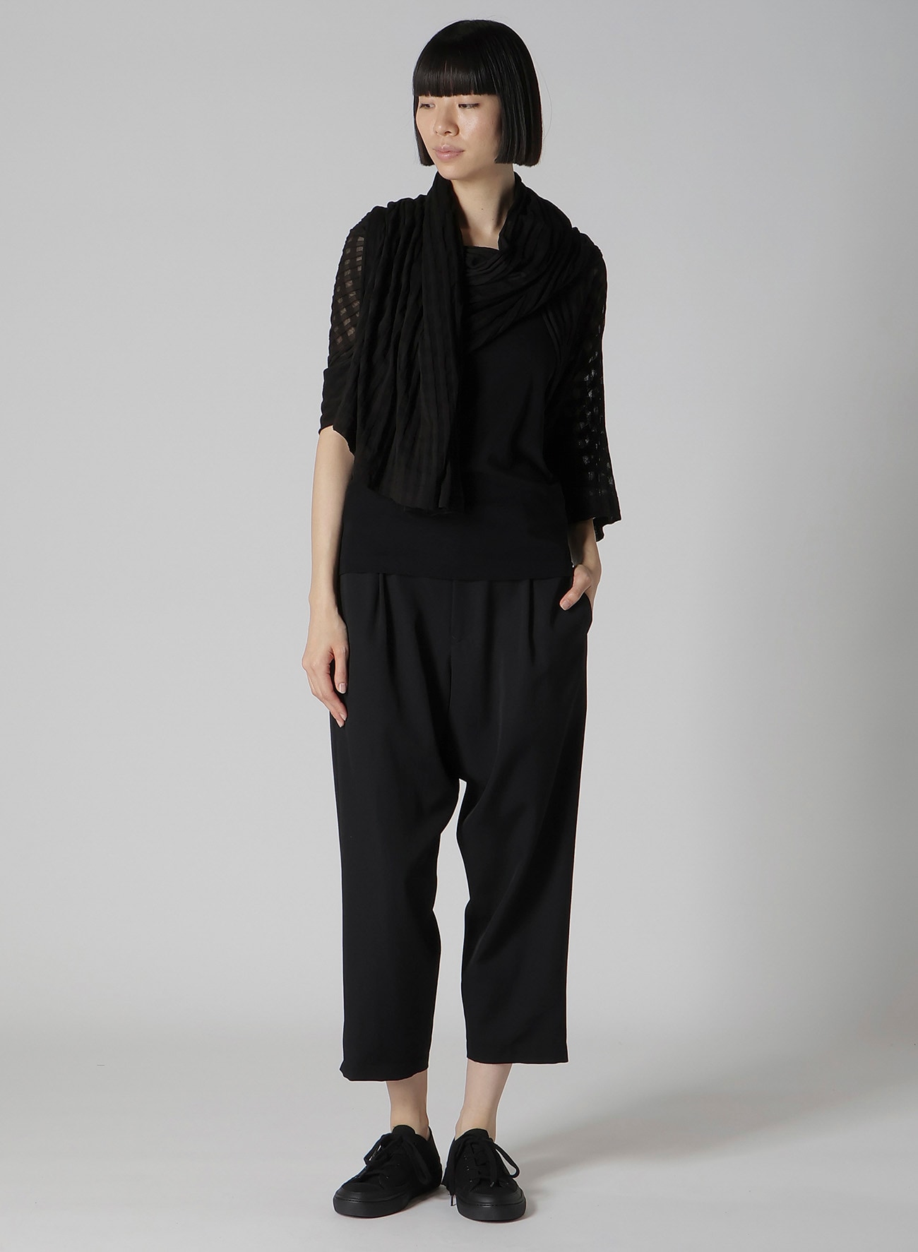 SHEER PLAID JACQUARD STOLE-LIKE CARDIGAN