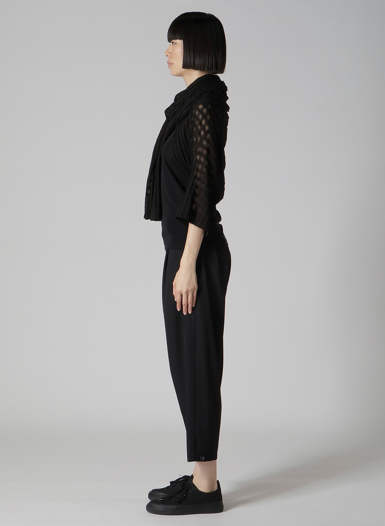 SHEER PLAID JACQUARD STOLE-LIKE CARDIGAN