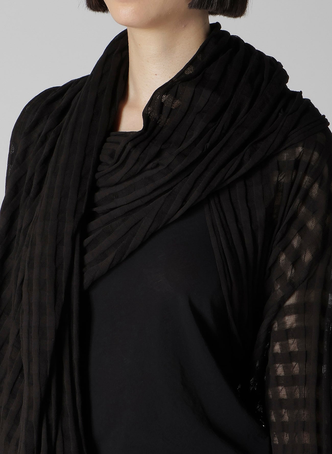 SHEER PLAID JACQUARD STOLE-LIKE CARDIGAN