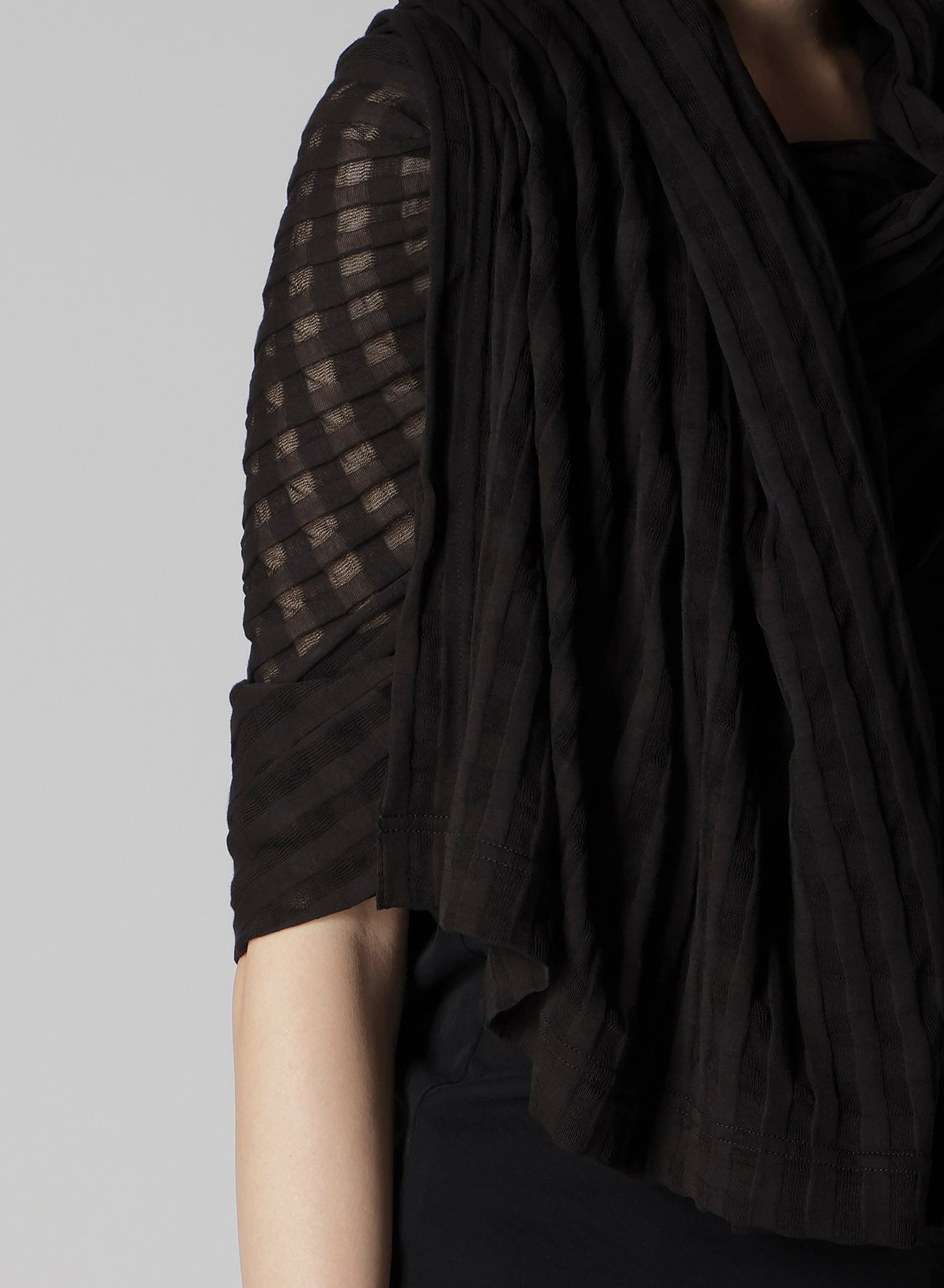 SHEER PLAID JACQUARD STOLE-LIKE CARDIGAN