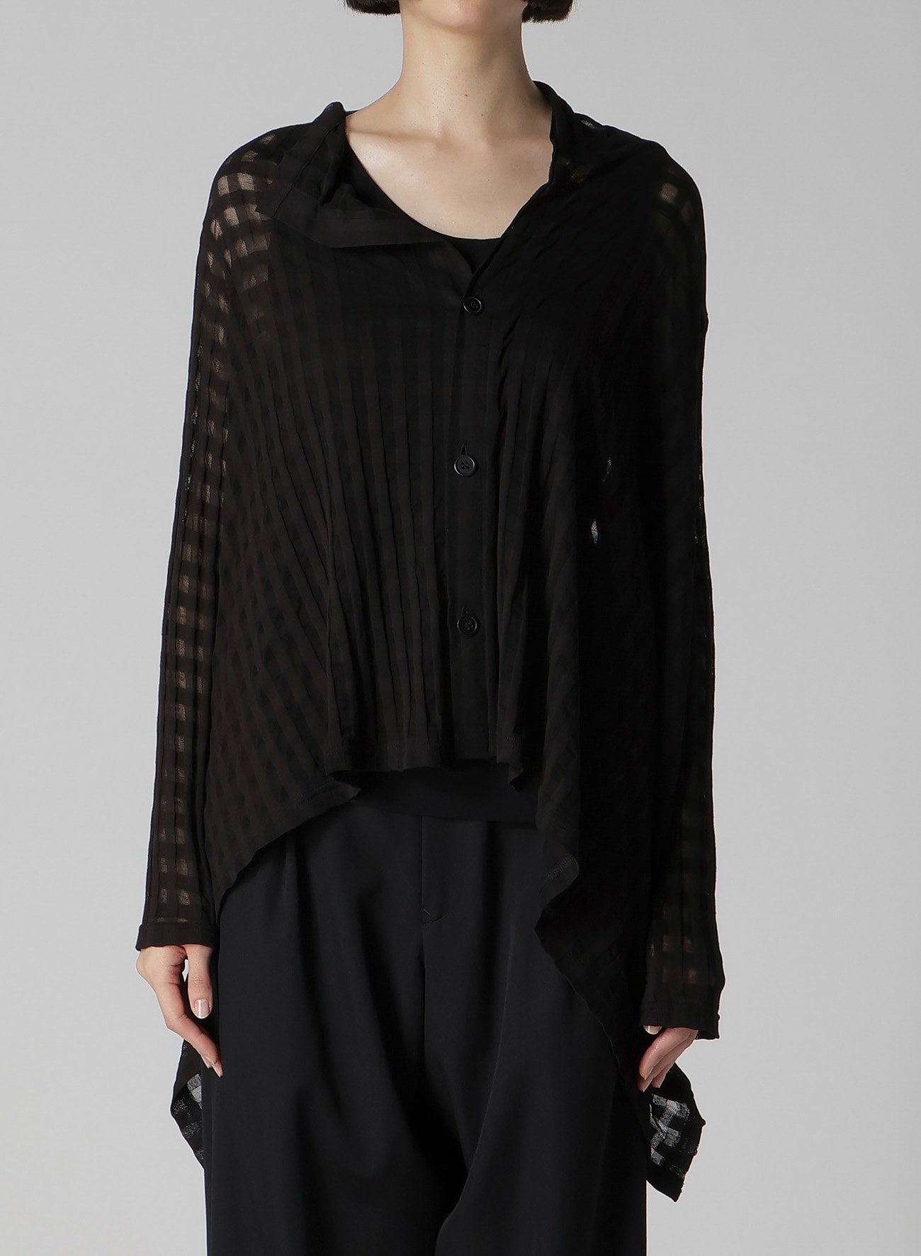 SHEER PLAID JACQUARD FLARE CARDIGAN