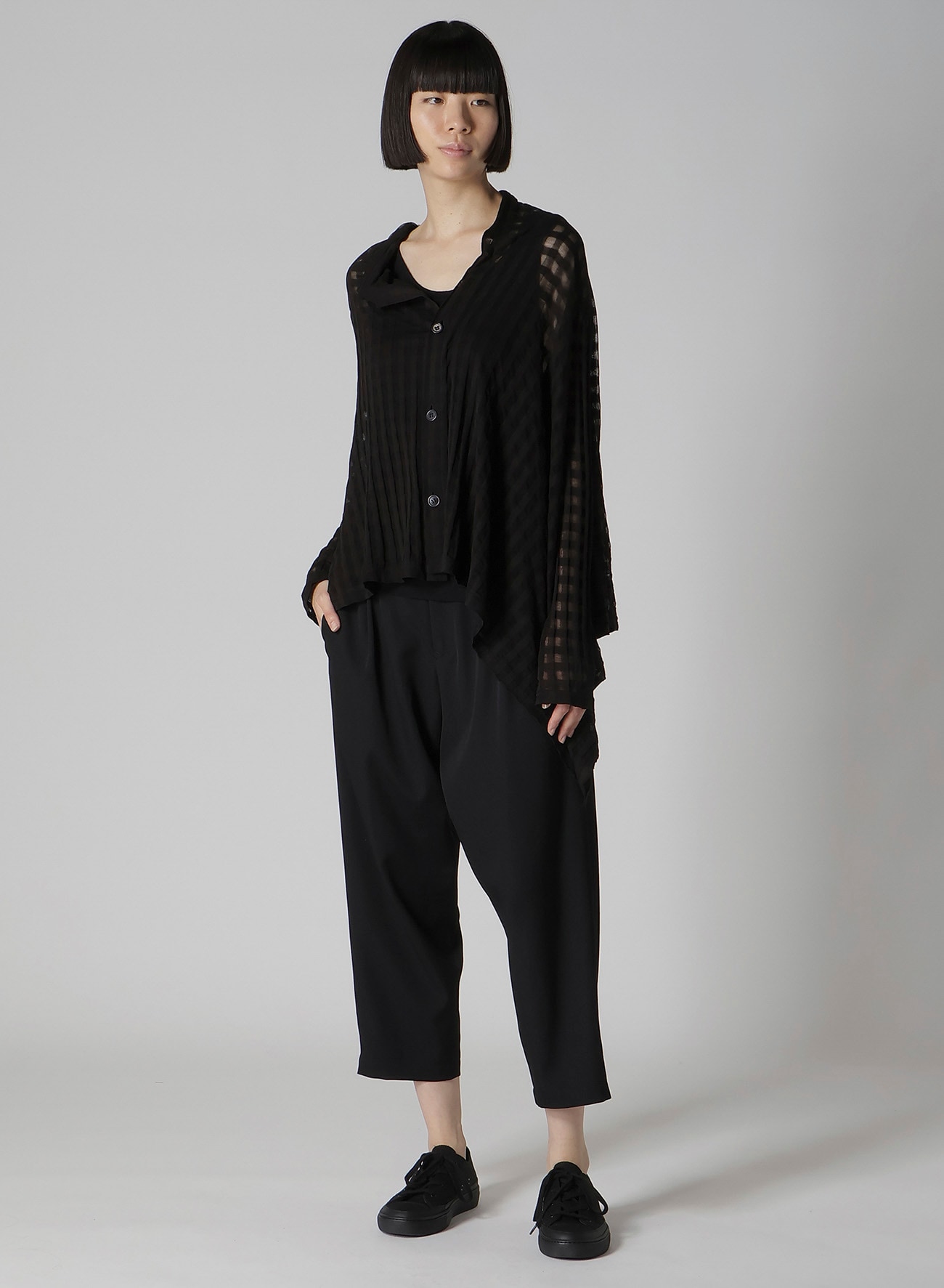 SHEER PLAID JACQUARD FLARE CARDIGAN