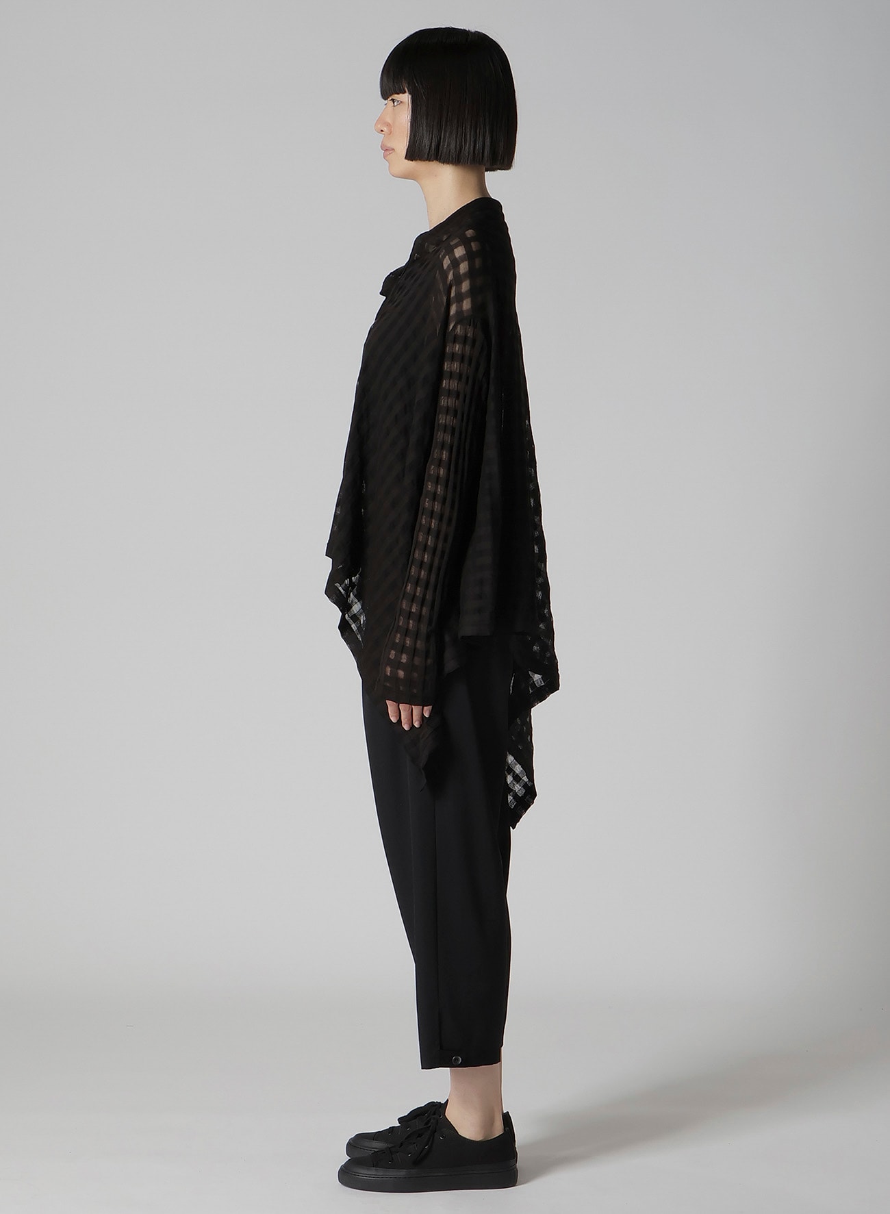 SHEER PLAID JACQUARD FLARE CARDIGAN