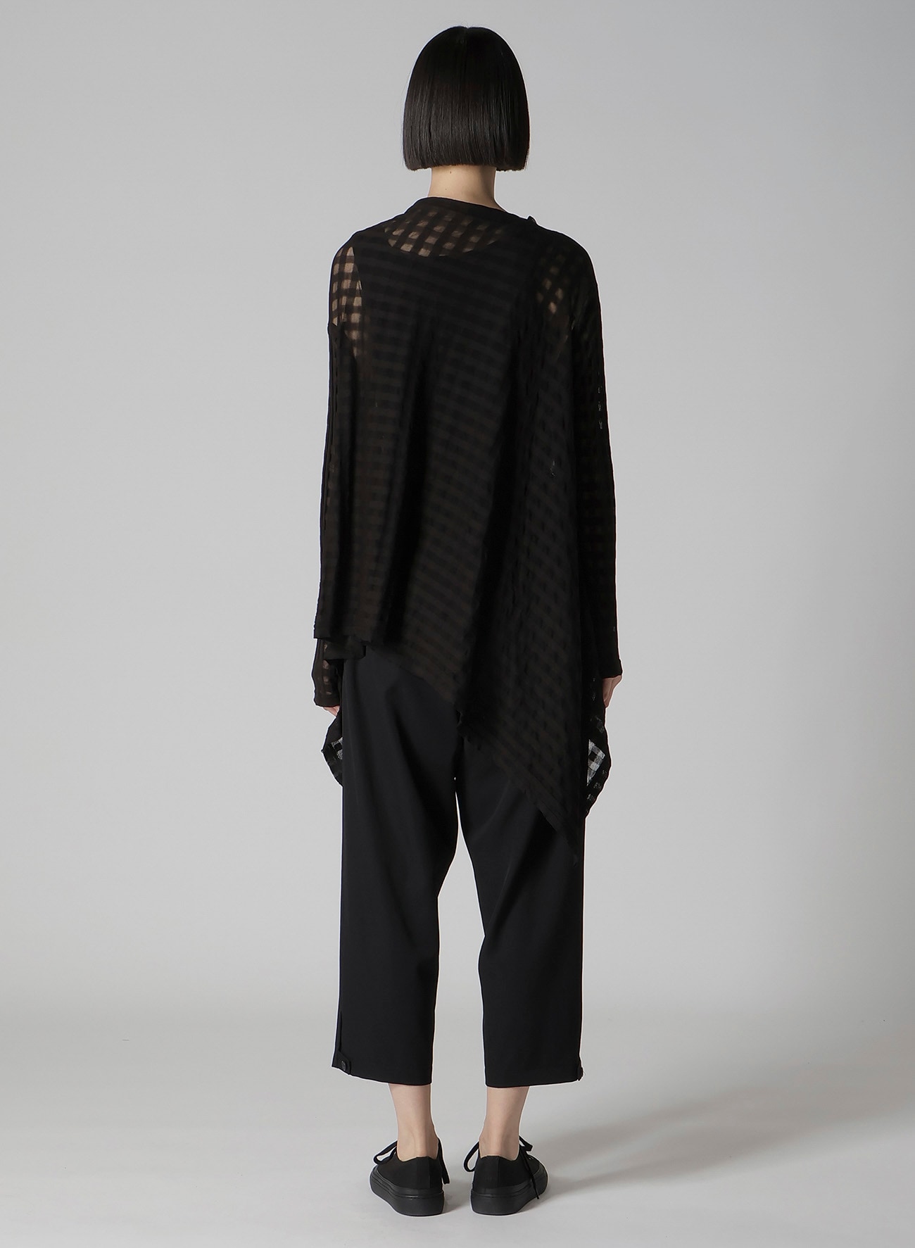 SHEER PLAID JACQUARD FLARE CARDIGAN