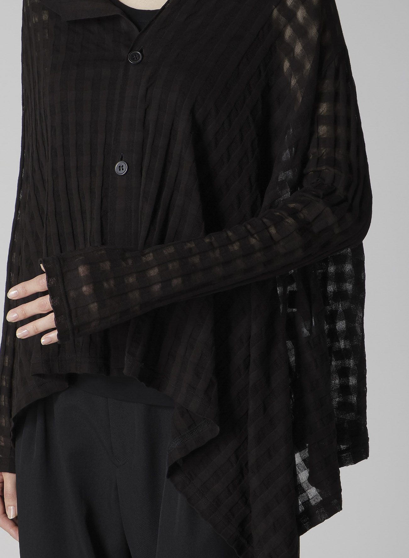 SHEER PLAID JACQUARD FLARE CARDIGAN