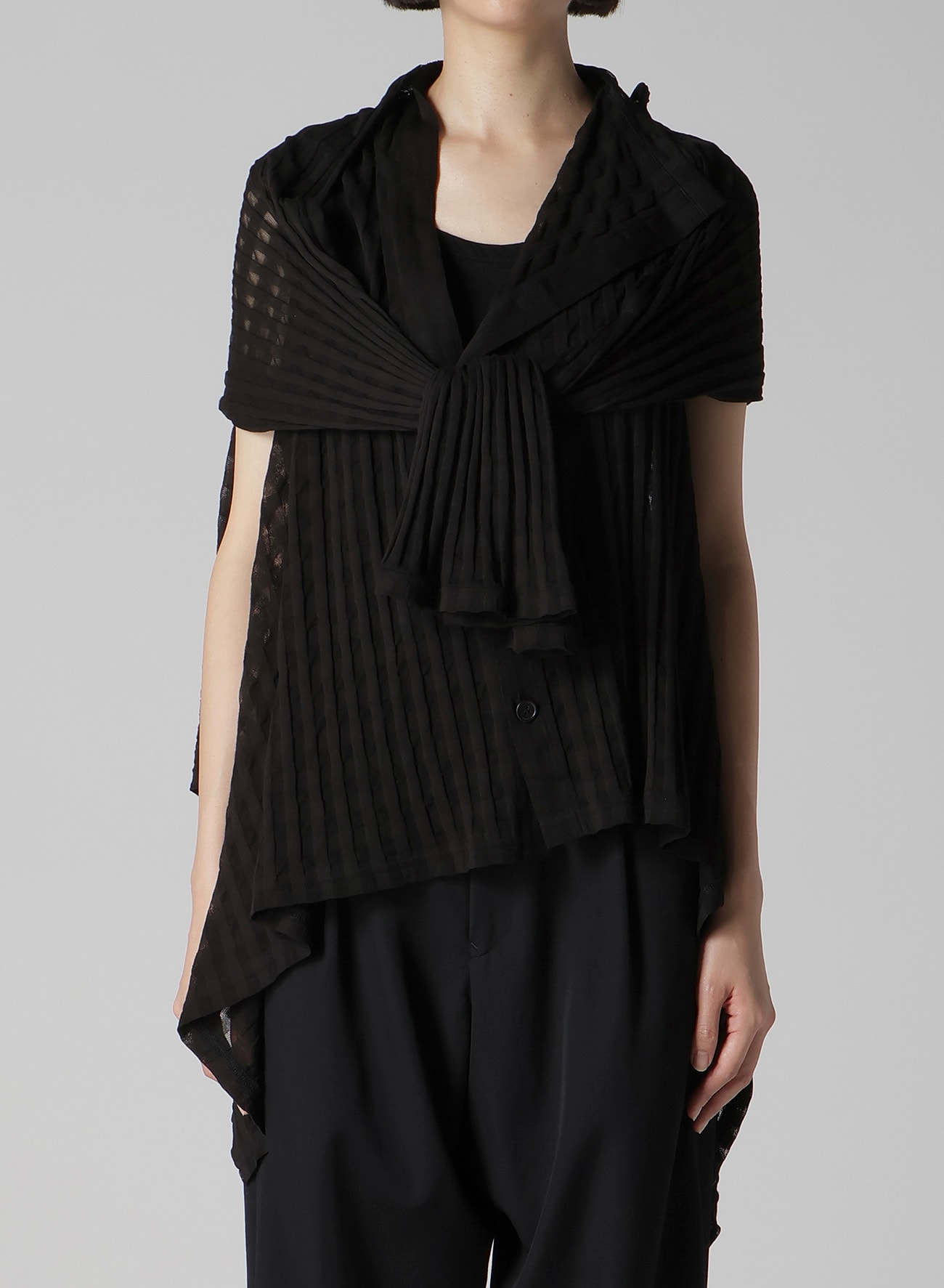 SHEER PLAID JACQUARD LAYERED FLARE CARDIGAN