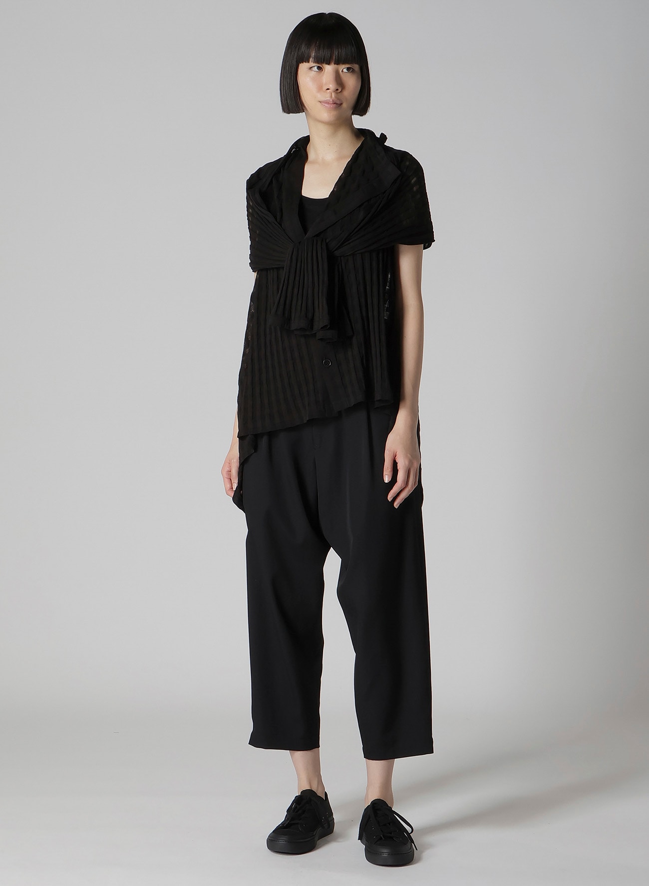 SHEER PLAID JACQUARD LAYERED FLARE CARDIGAN