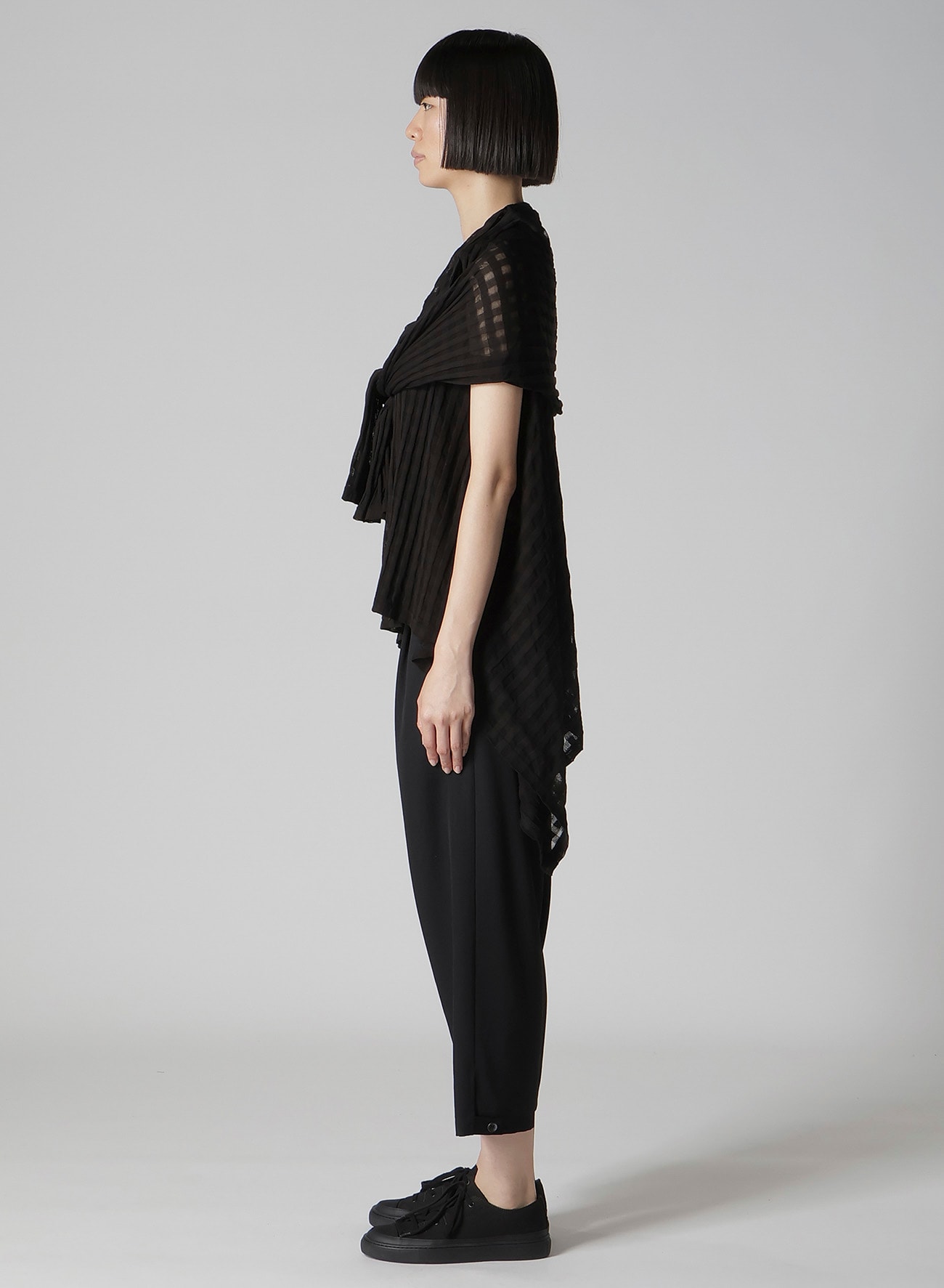 SHEER PLAID JACQUARD LAYERED FLARE CARDIGAN