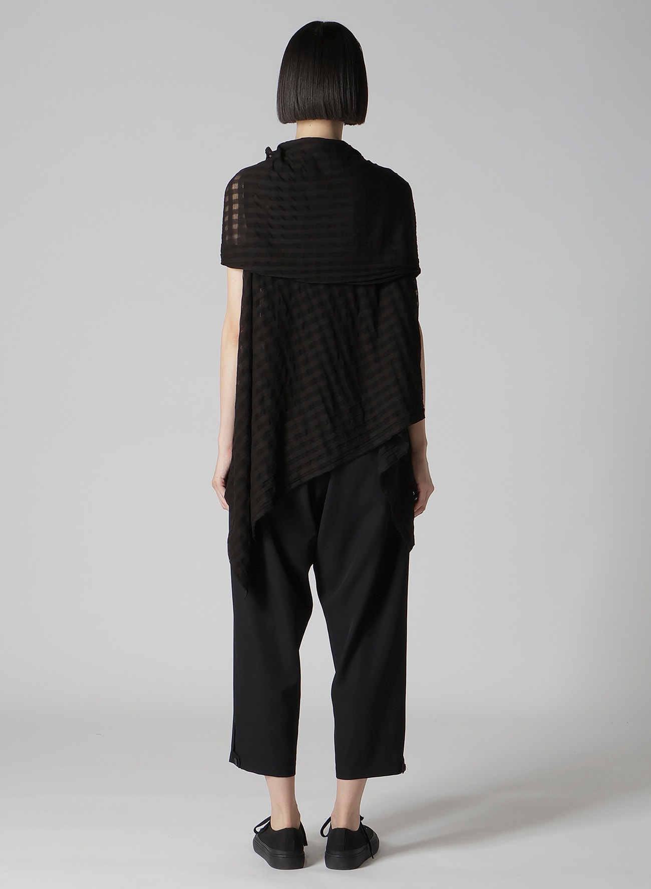 SHEER PLAID JACQUARD LAYERED FLARE CARDIGAN