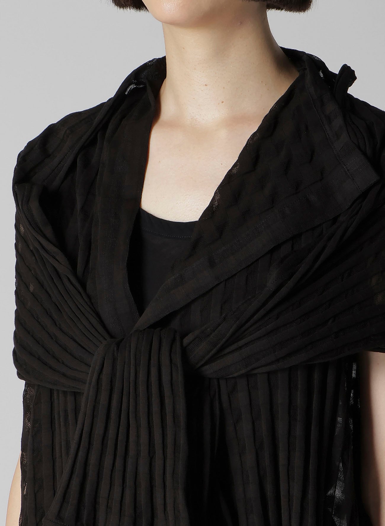 SHEER PLAID JACQUARD LAYERED FLARE CARDIGAN