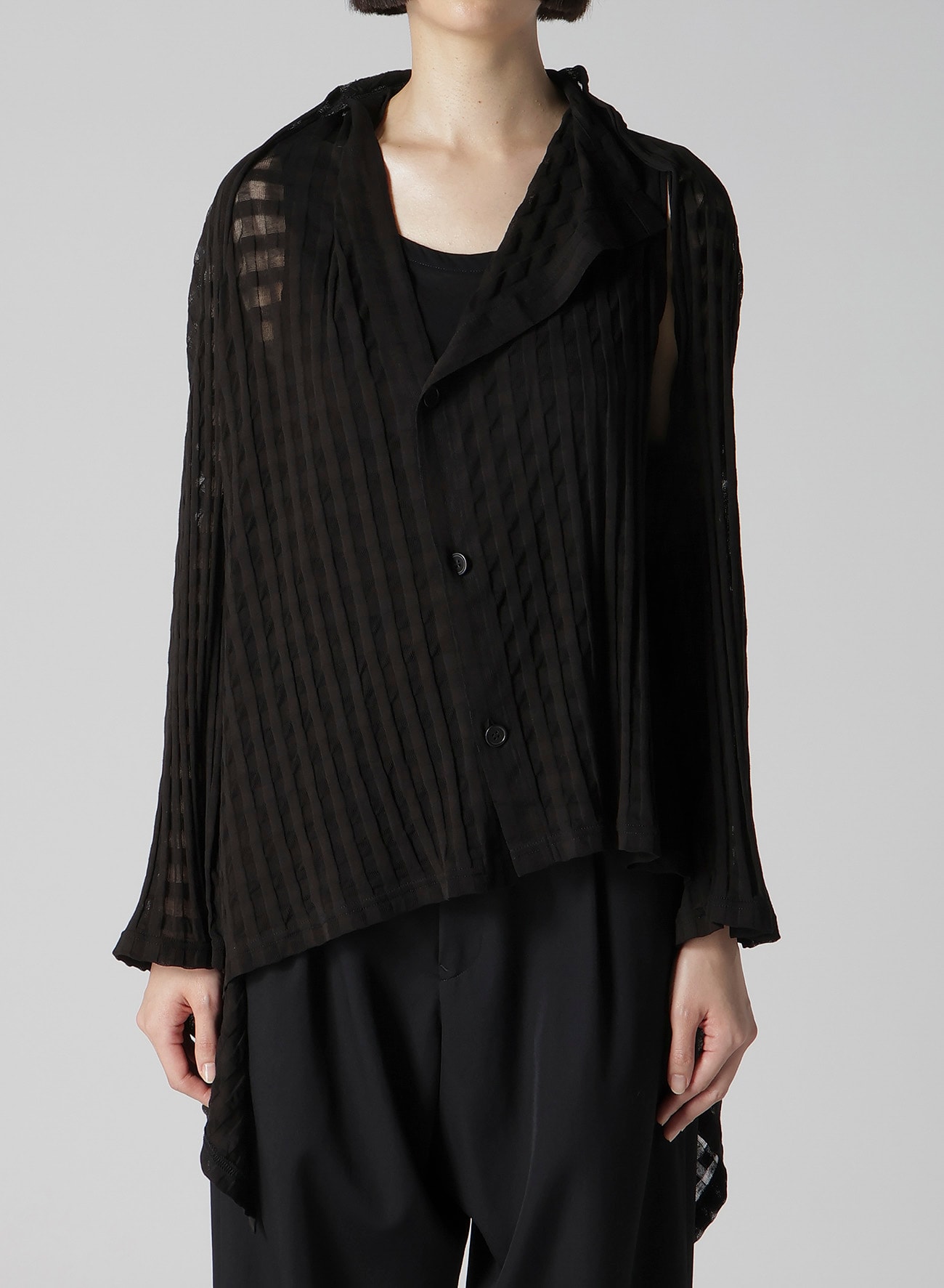 SHEER PLAID JACQUARD LAYERED FLARE CARDIGAN