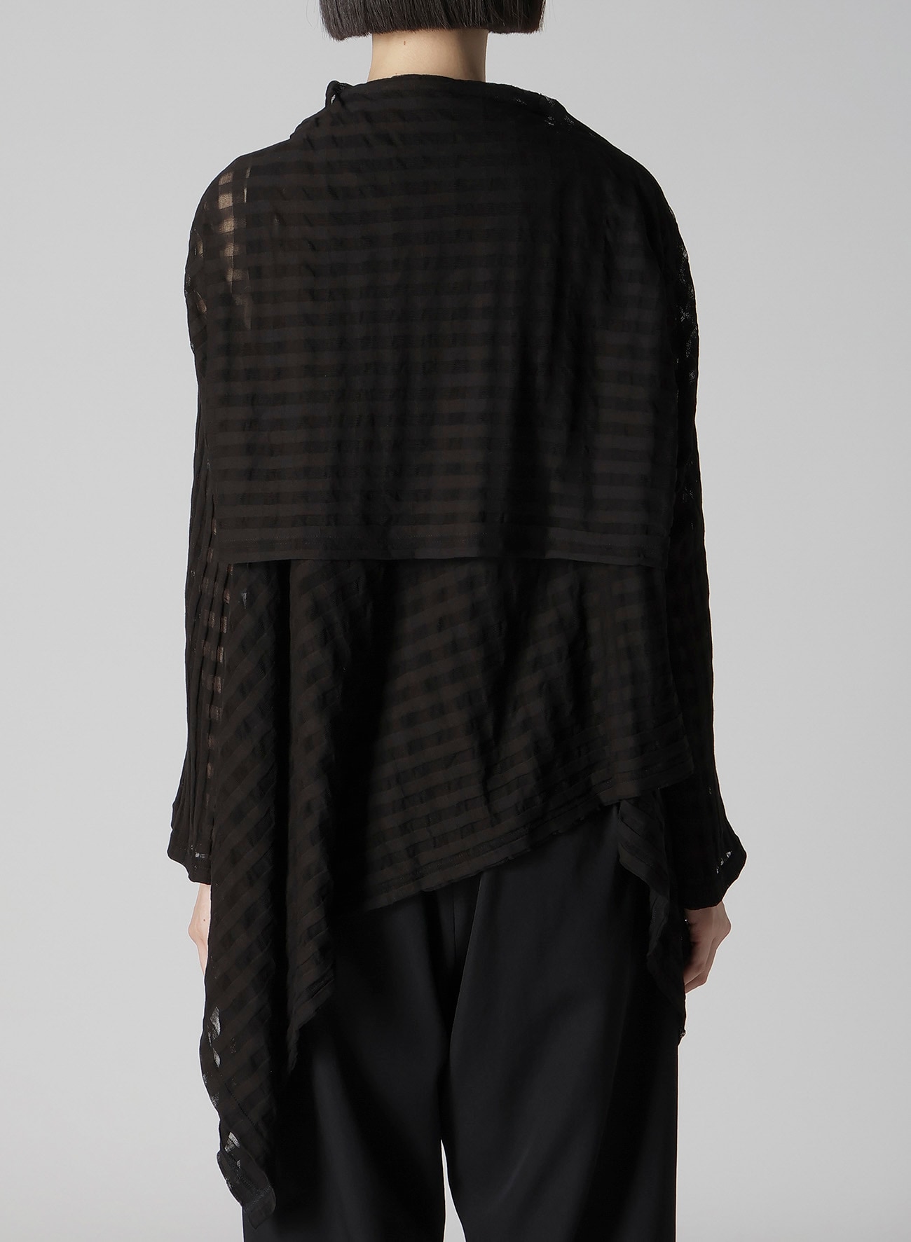 SHEER PLAID JACQUARD LAYERED FLARE CARDIGAN