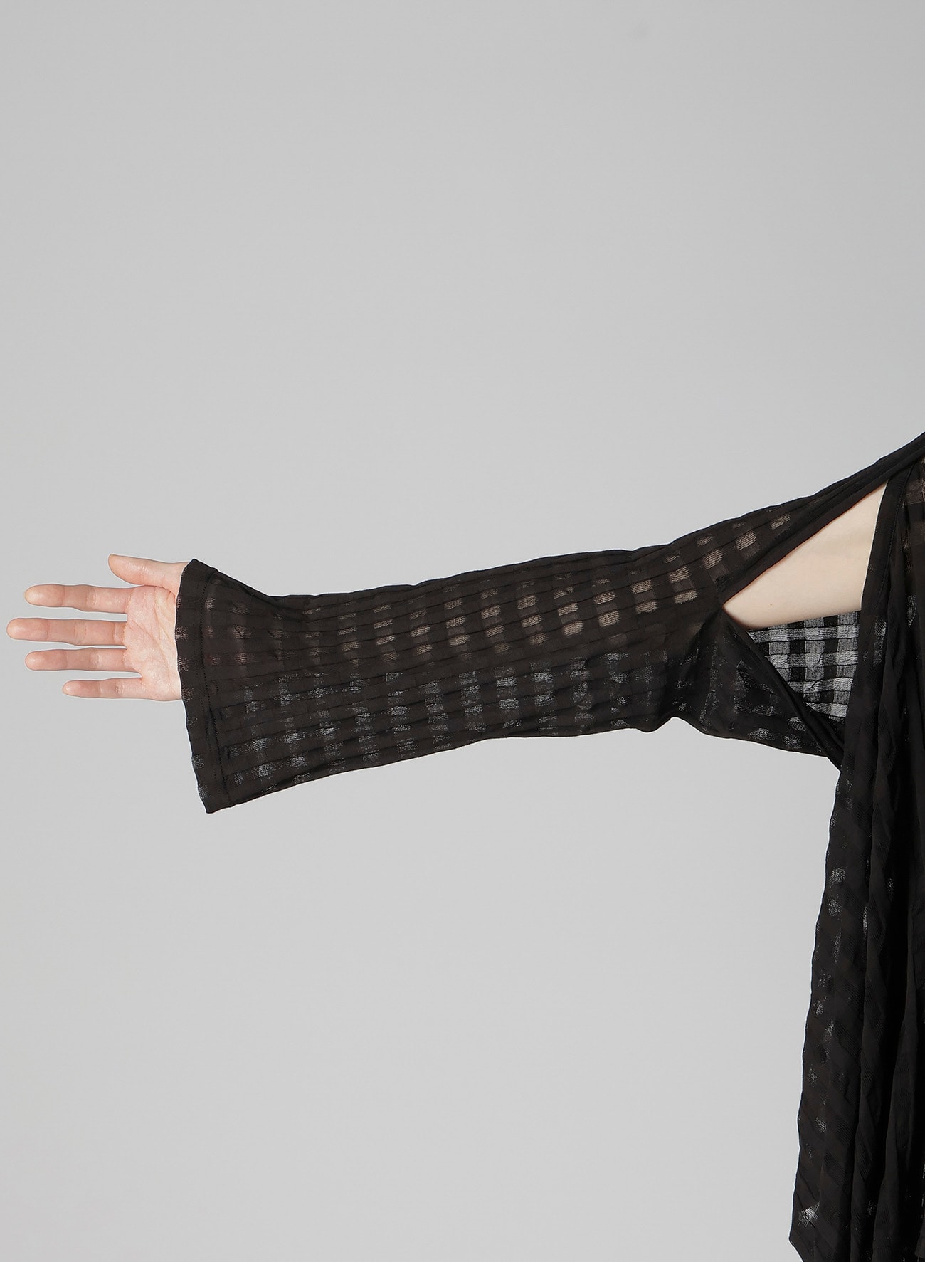 SHEER PLAID JACQUARD LAYERED FLARE CARDIGAN
