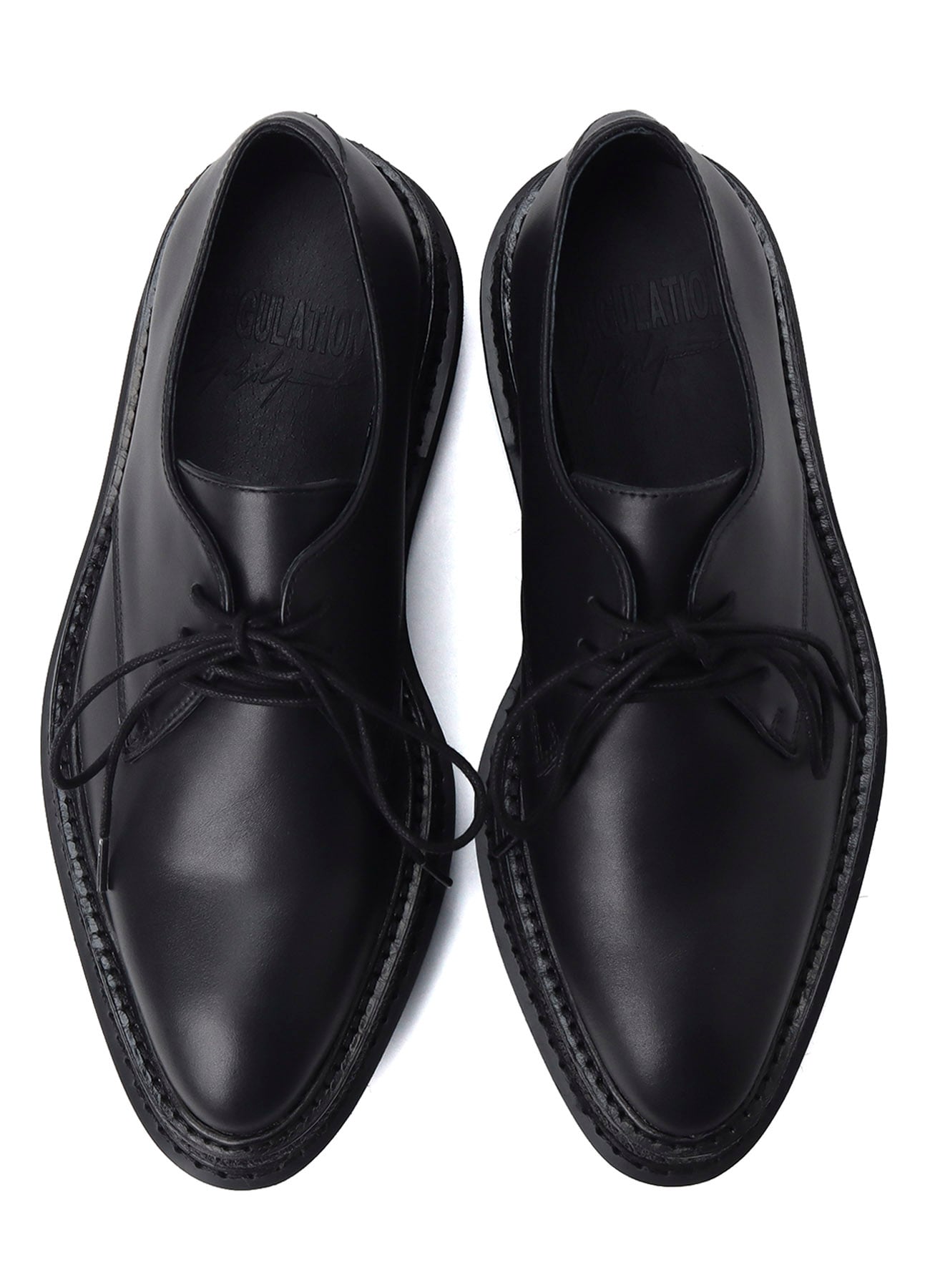 SMOOTH LEATHER BLK FLATFORM PLAIN TOE SHOES