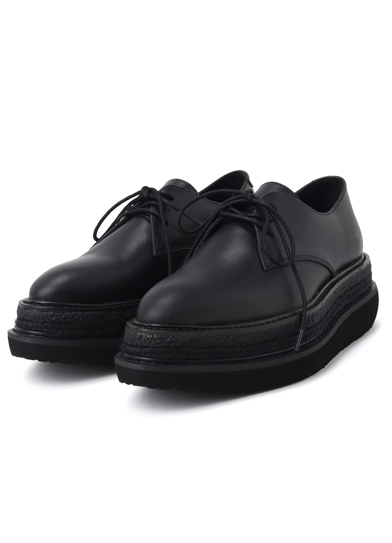 SMOOTH LEATHER BLK FLATFORM PLAIN TOE SHOES