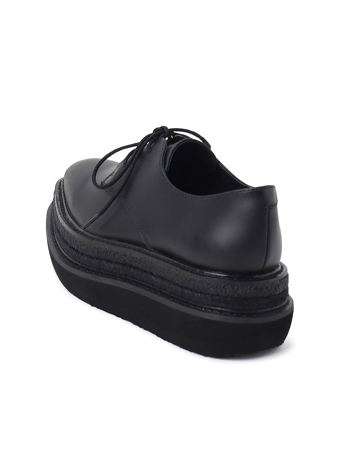 SMOOTH LEATHER BLK FLATFORM PLAIN TOE SHOES