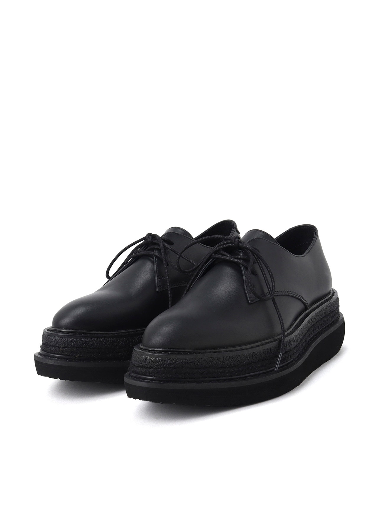 SMOOTH LEATHER BLK FLATFORM PLAIN TOE SHOES