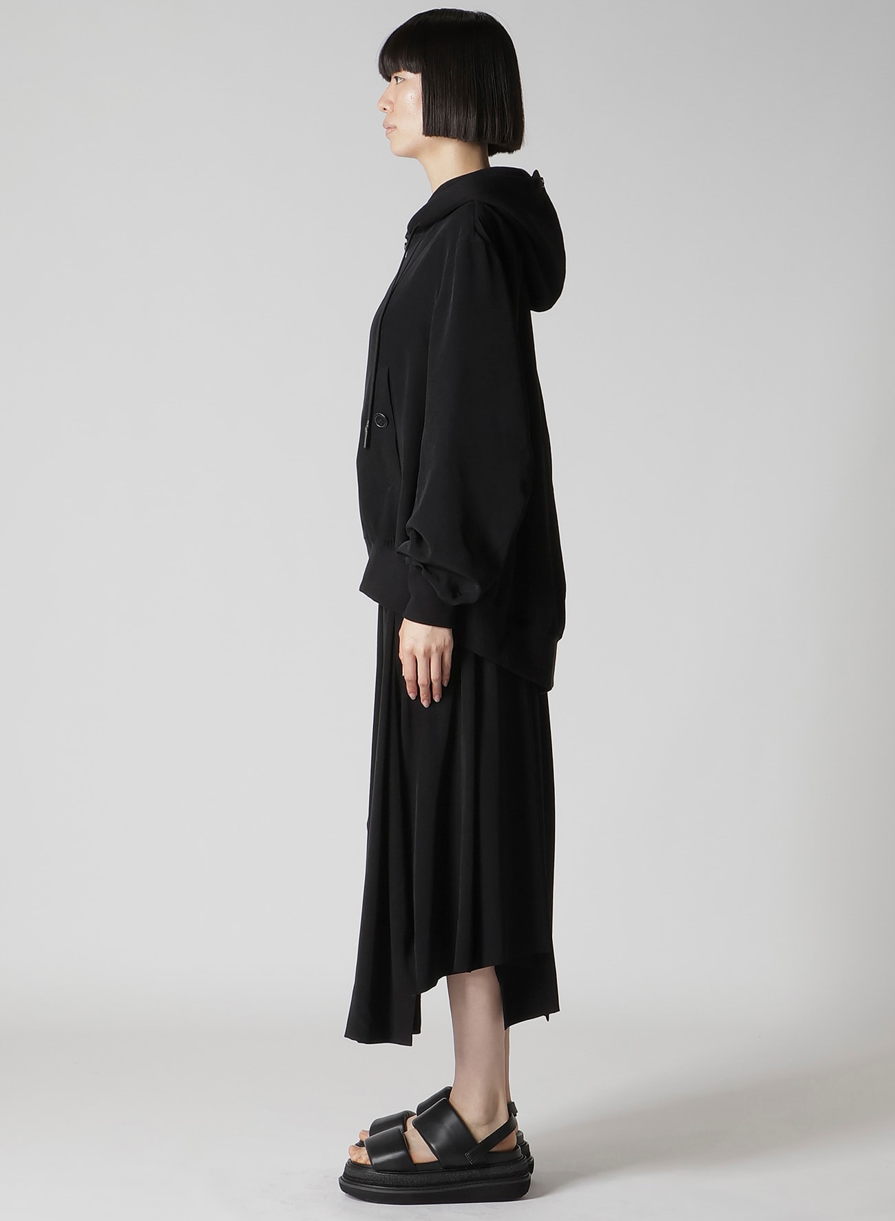 TA/PE CREPE DE CHINE HOODED BOMBER JKT