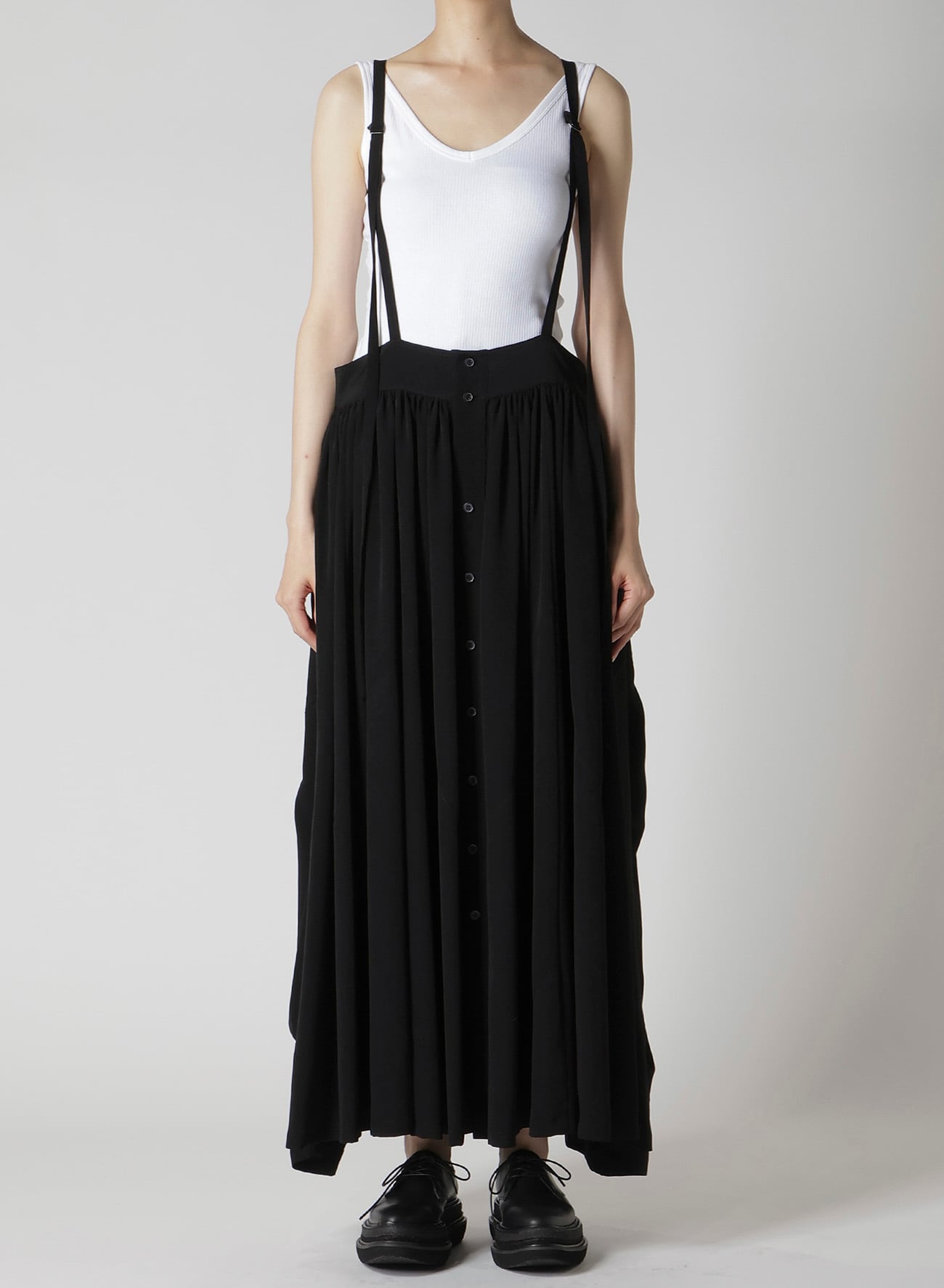TA/PE CREPE DE CHINE FRONT BUTTON SUSPENDER SKIRT