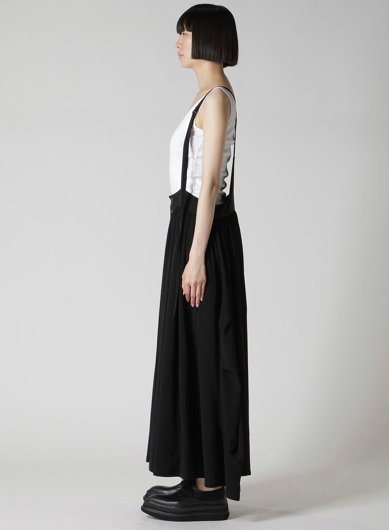 TA/PE CREPE DE CHINE FRONT BUTTON SUSPENDER SKIRT