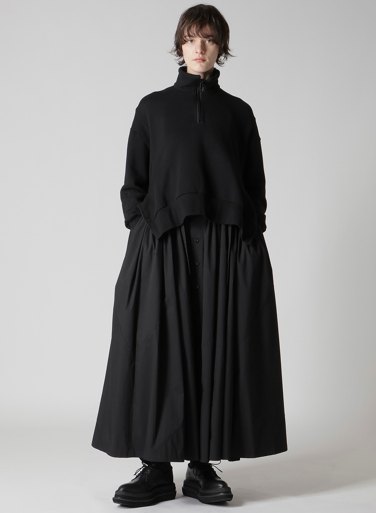 Liy/C FRENCH TERRY FLARED HALF-ZIP PULLOVER