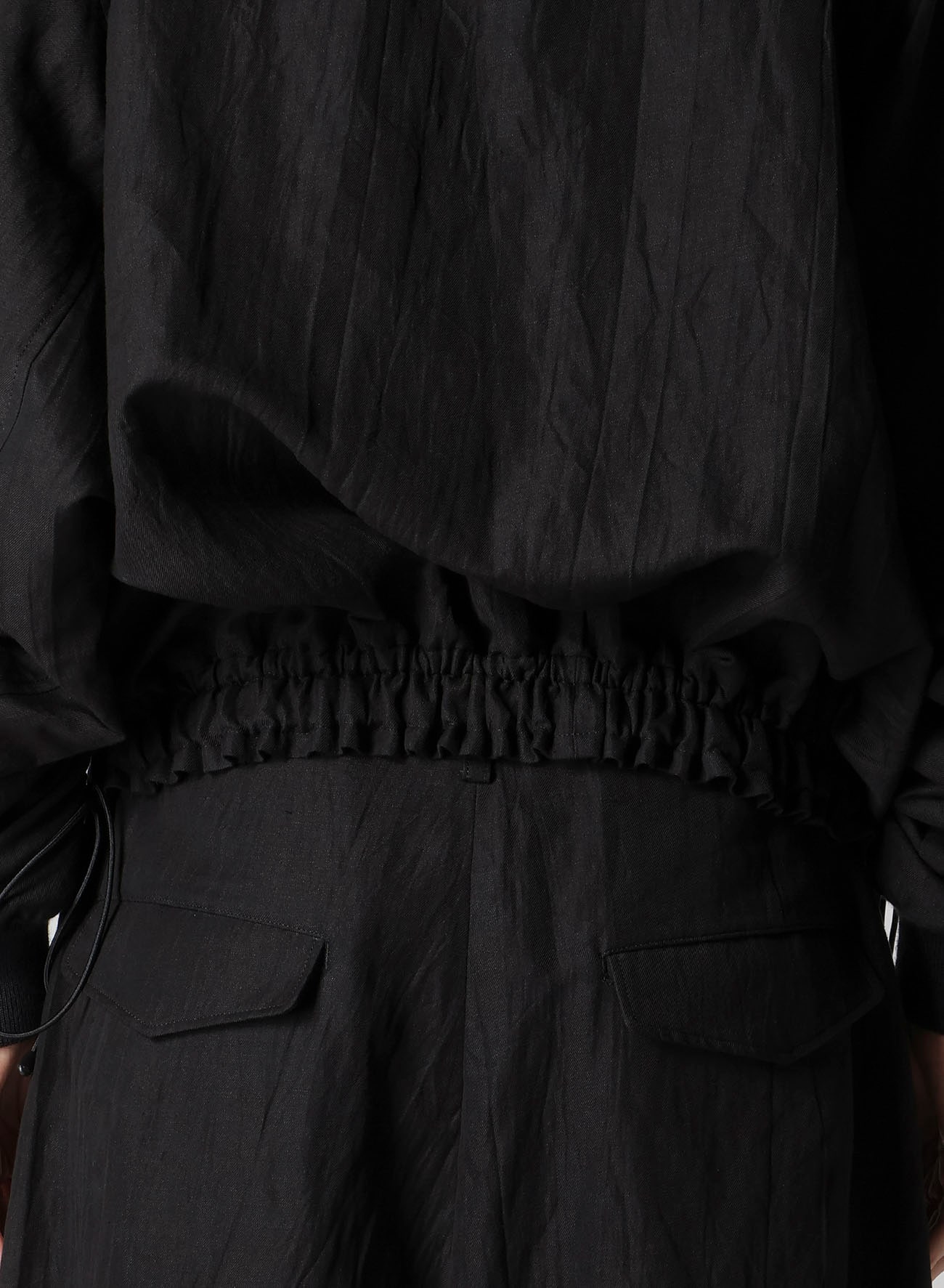 MIXED WEAVE TWILL SHIRRING SLEEVE JACKET