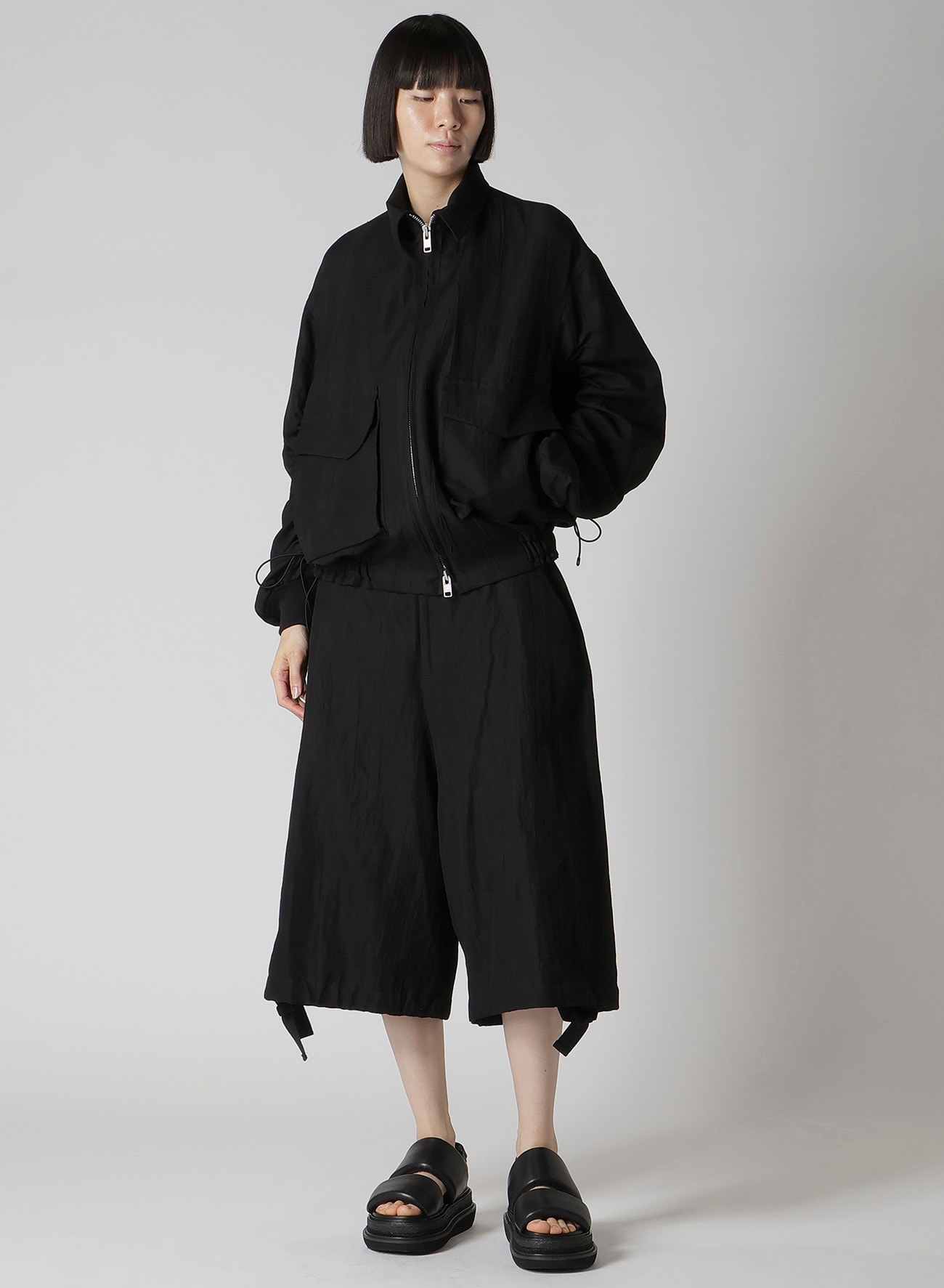 MIXED WEAVE TWILL SHIRRING SLEEVE JACKET