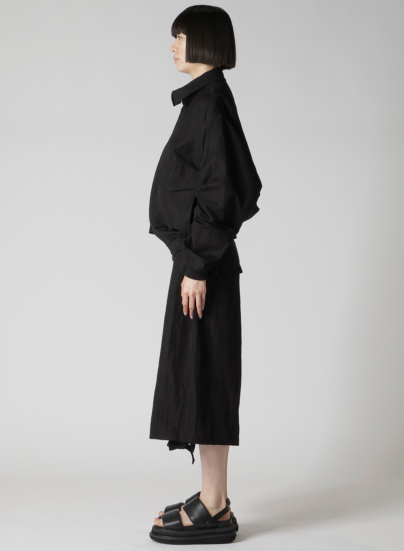 MIXED WEAVE TWILL SHIRRING SLEEVE JACKET