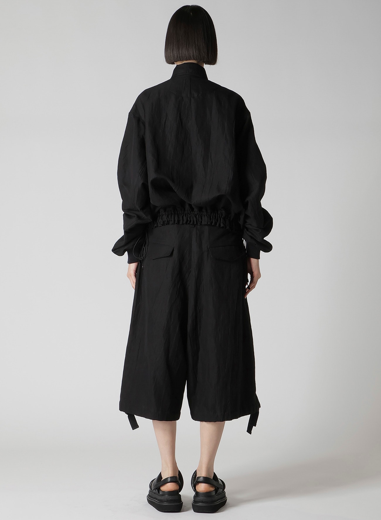 MIXED WEAVE TWILL SHIRRING SLEEVE JACKET