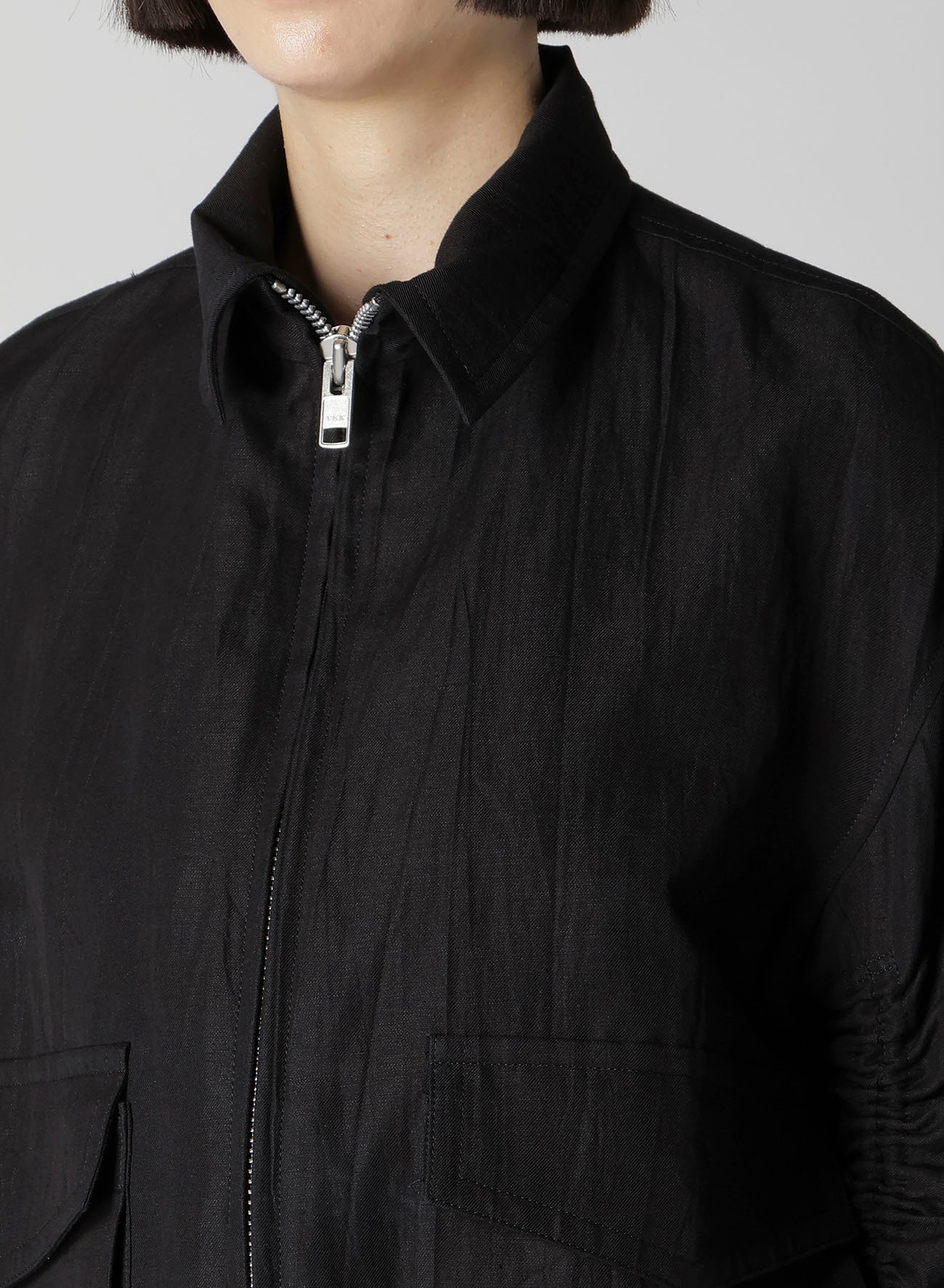 MIXED WEAVE TWILL SHIRRING SLEEVE JACKET