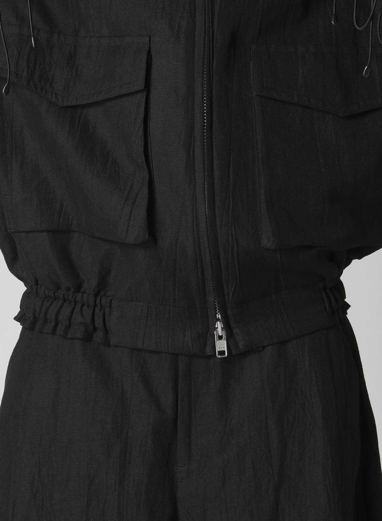 MIXED WEAVE TWILL SHIRRING SLEEVE JACKET