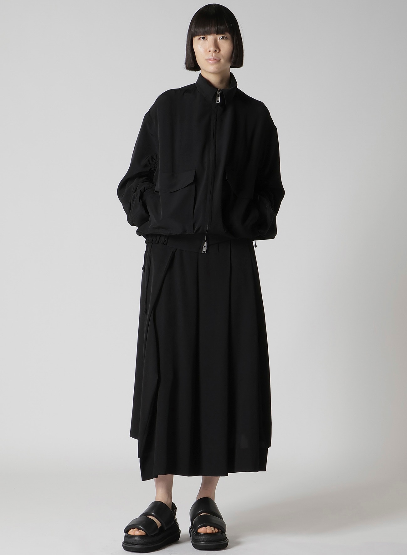 TA/PE CREPE DE CHINE SHIRRING SLEEVE JACKET
