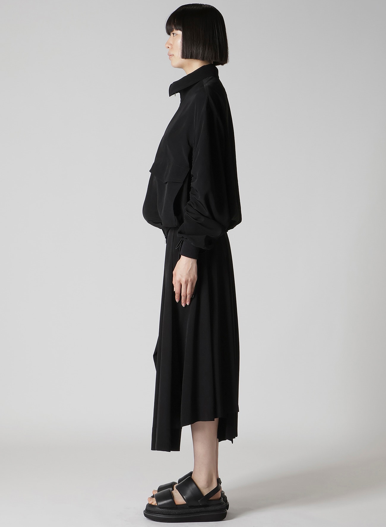 TA/PE CREPE DE CHINE SHIRRING SLEEVE JACKET