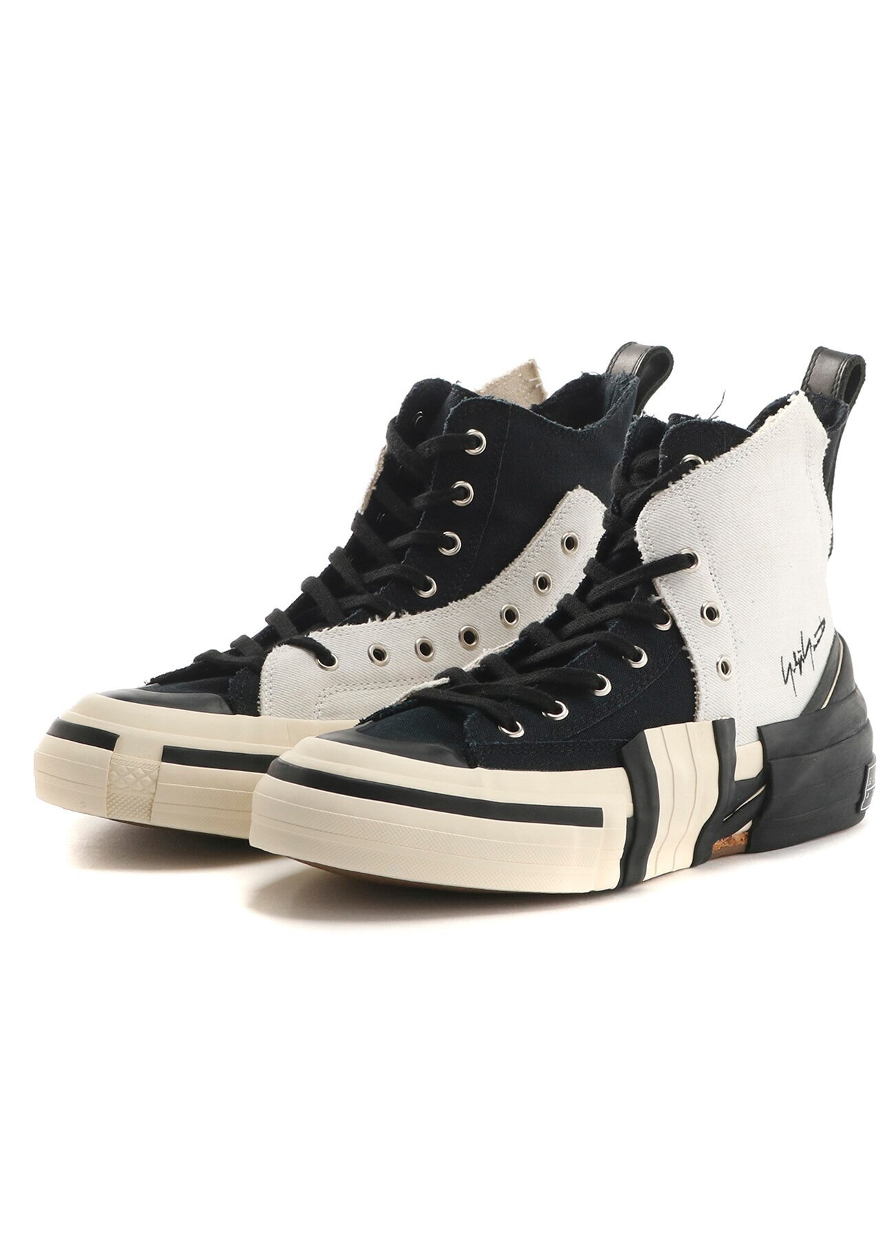 Yohji Yamamoto × VESSEL C/SNOW DENIM LAYERED HIGH TOP SNEAKERS WHT