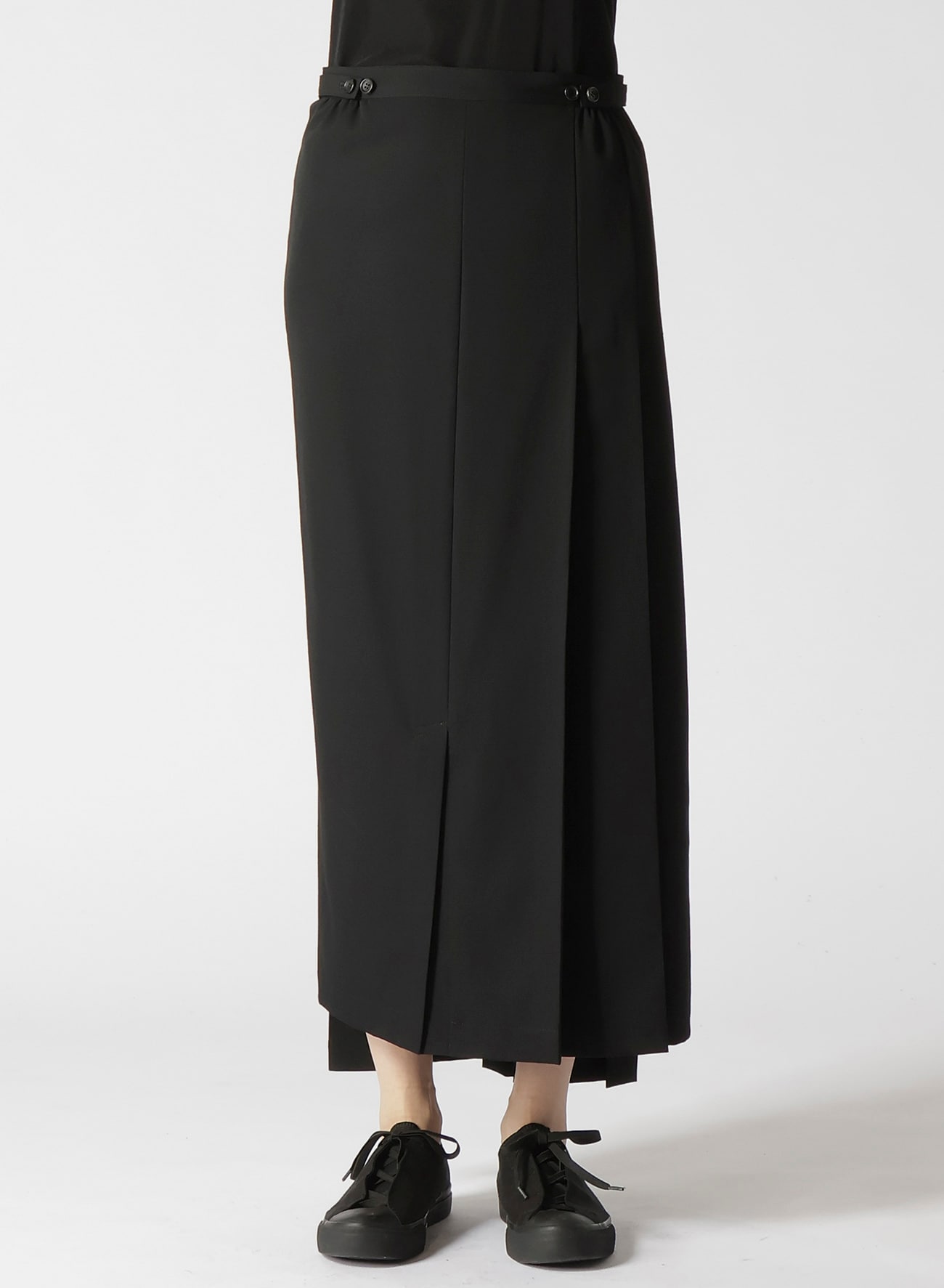 WOOL GABARDINE R PLEATED WRAP SKIRT