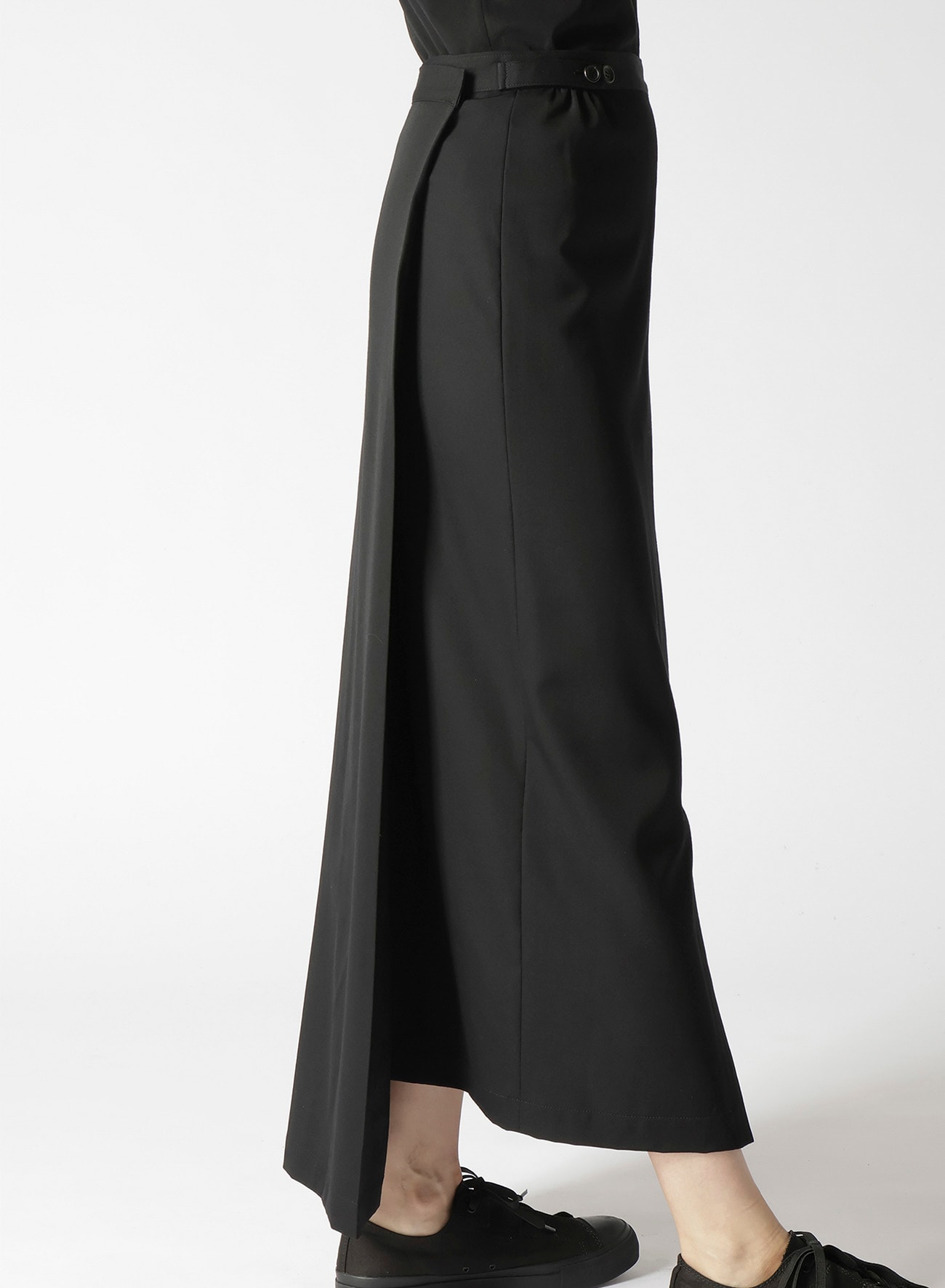 WOOL GABARDINE R PLEATED WRAP SKIRT