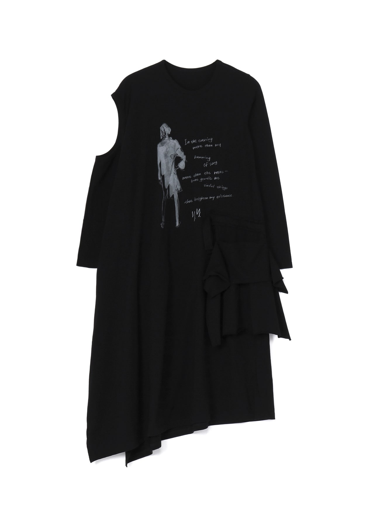 COMBED JERSEY PIGMENTED PT PRINT DETAIL DRESS(S Black): Yohji 
