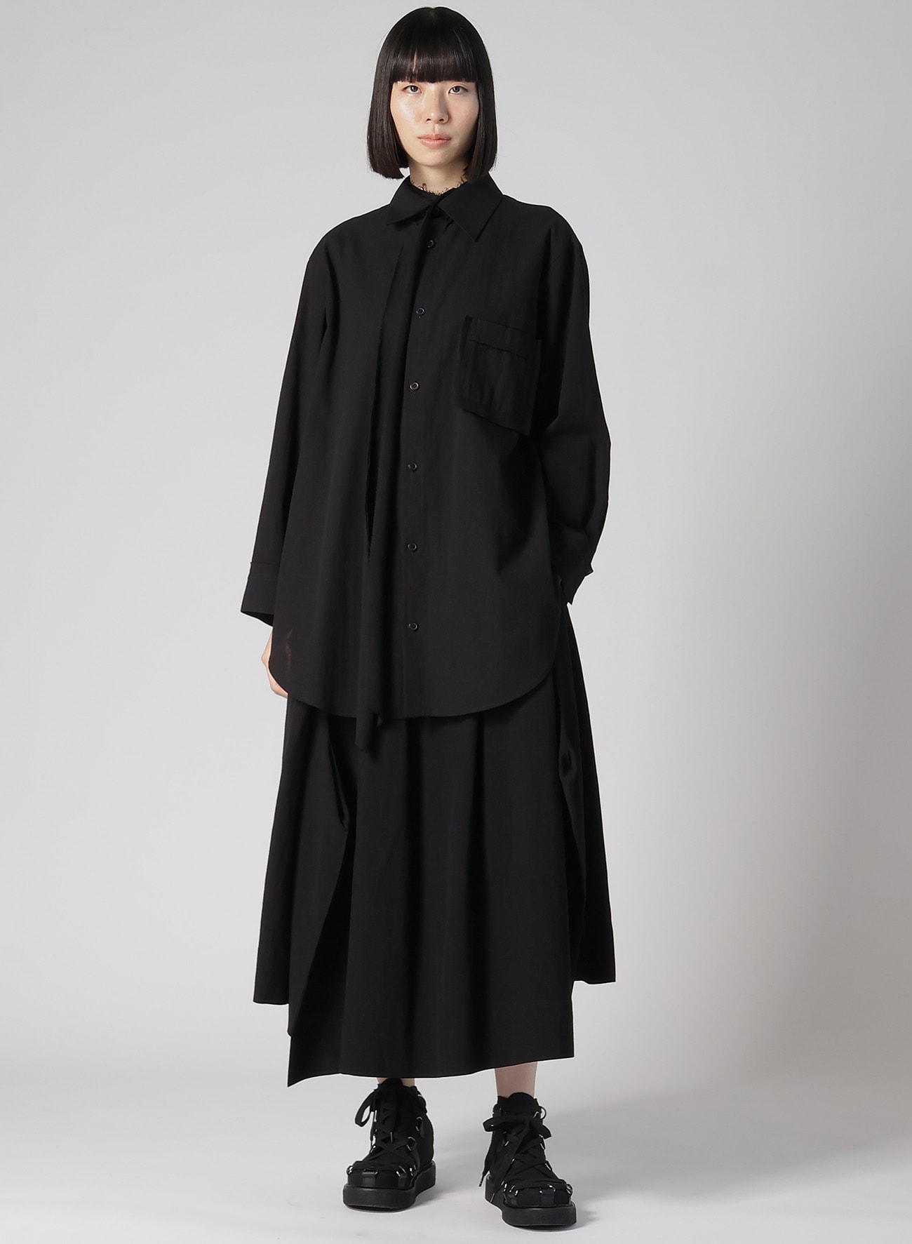 RY/LI POPLIN R-UNBALANCED TUCK SKIRT