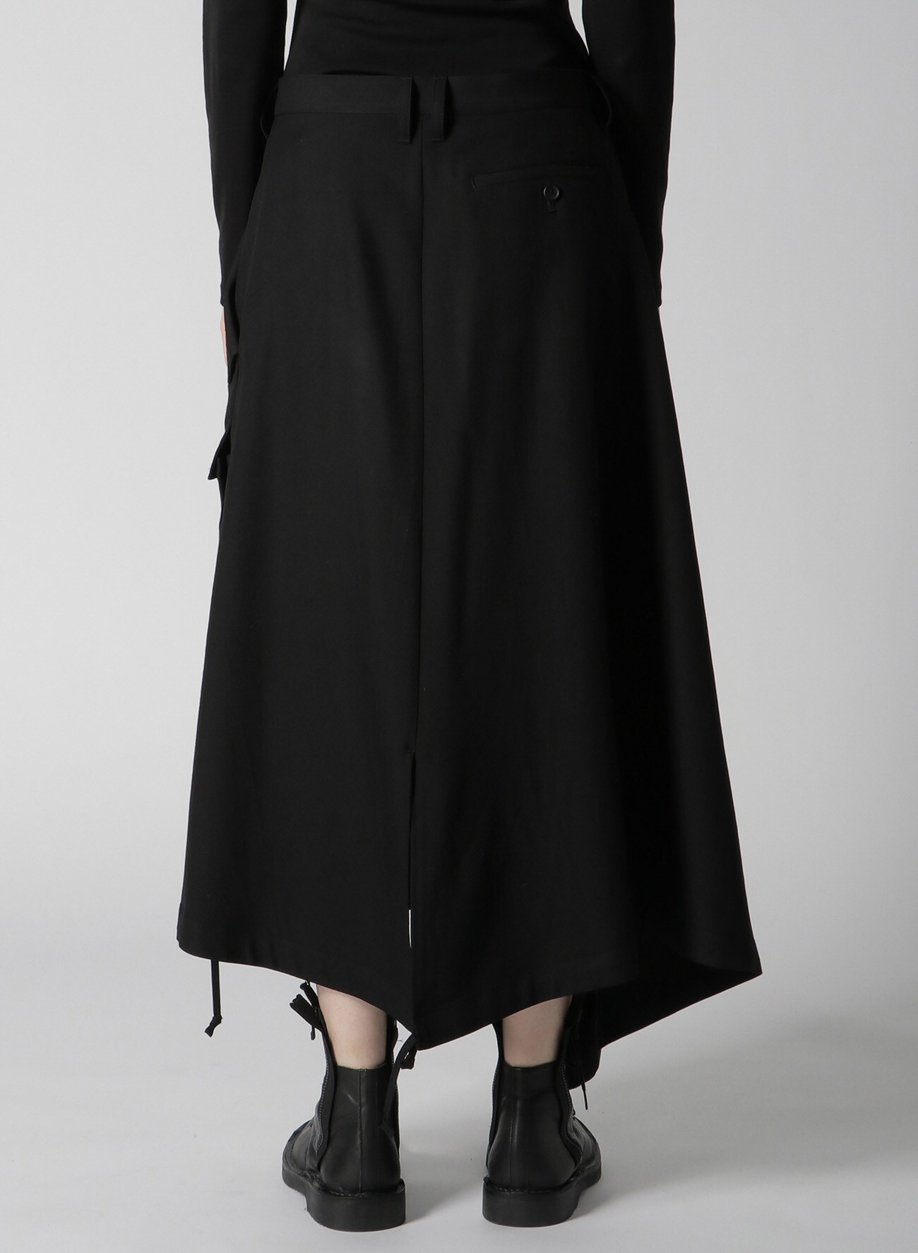 WOOL/RAYON GABARDINE HEM DRAWSTRING SKIRT(XS Black): Yohji