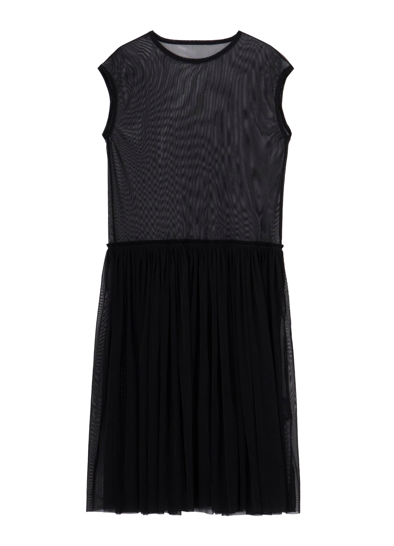 WOOLY TULLE GATHERED SLEEVELESS DRESS