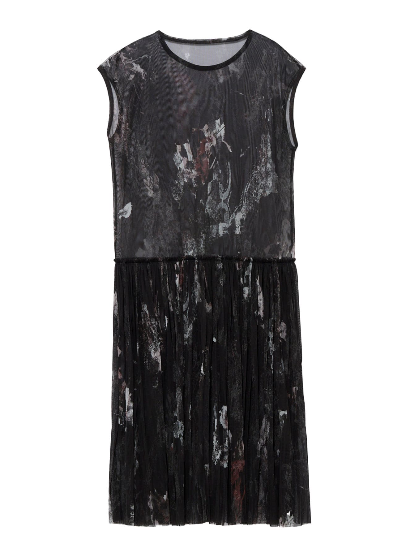 WOOLY TULLE PT GATHERED SLEEVELESS DRESS