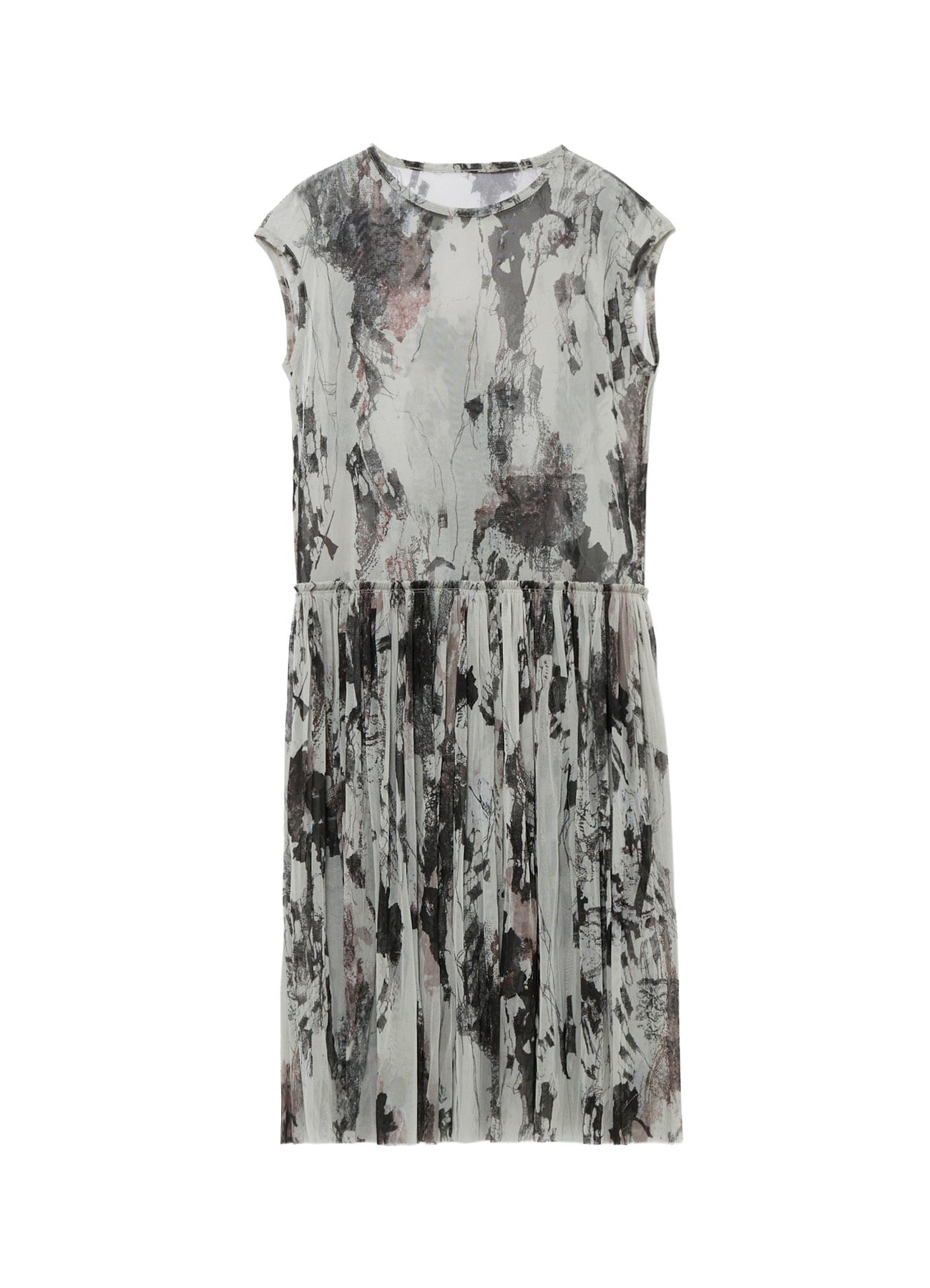 WOOLY TULLE PT GATHERED SLEEVELESS DRESS