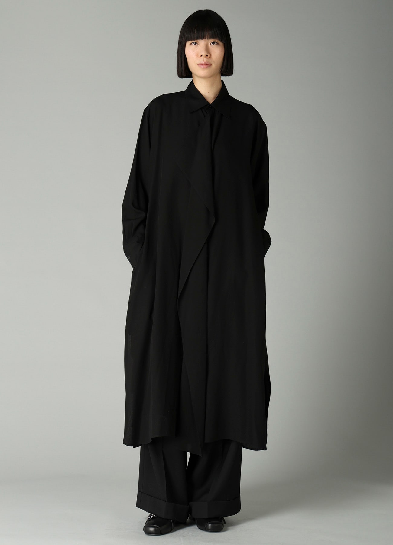 CELLULOSE POPLIN DRAPED SHIRT DRESS