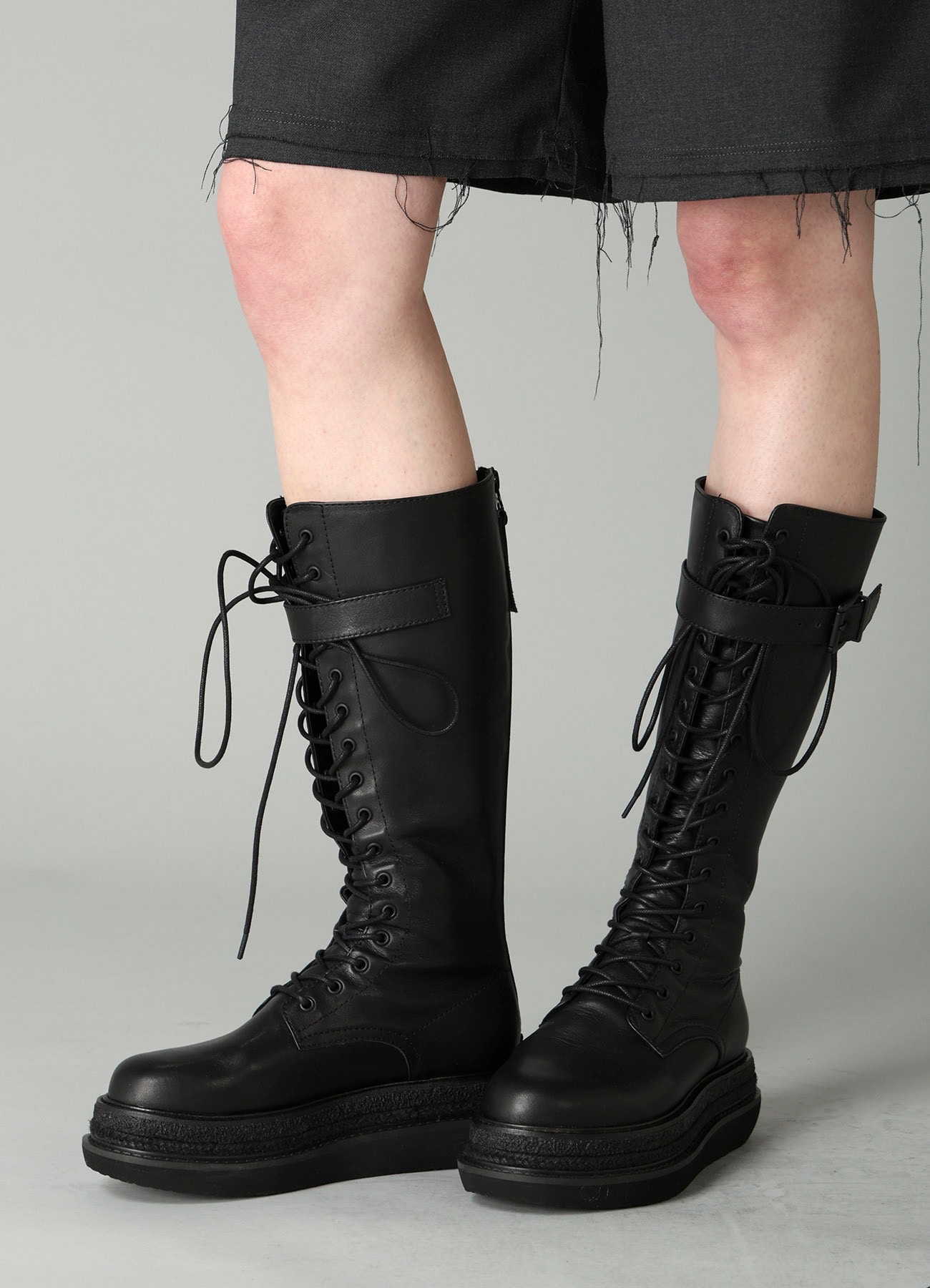 SOFT OIL LEATHER B LONG LACE UP BOOTS