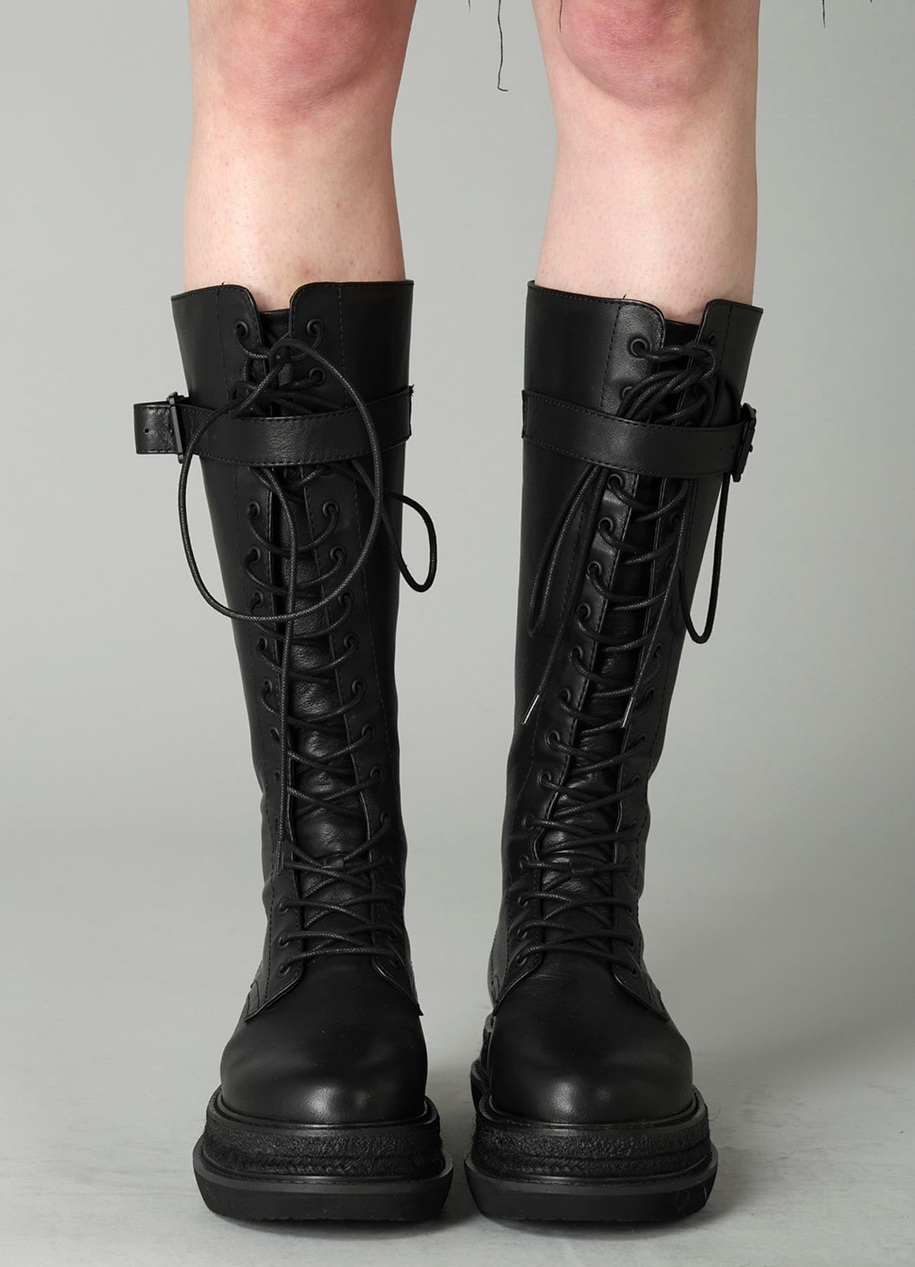 SOFT OIL LEATHER B LONG LACE UP BOOTS