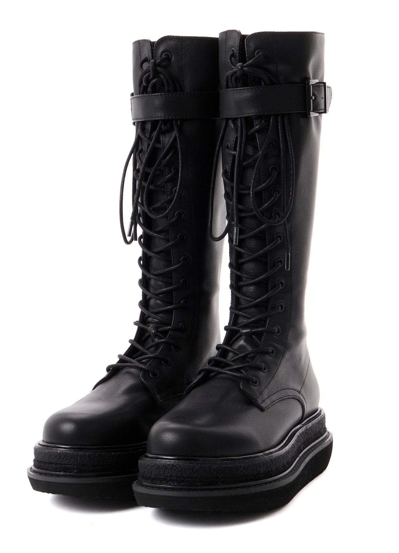 SOFT OIL LEATHER B LONG LACE UP BOOTS