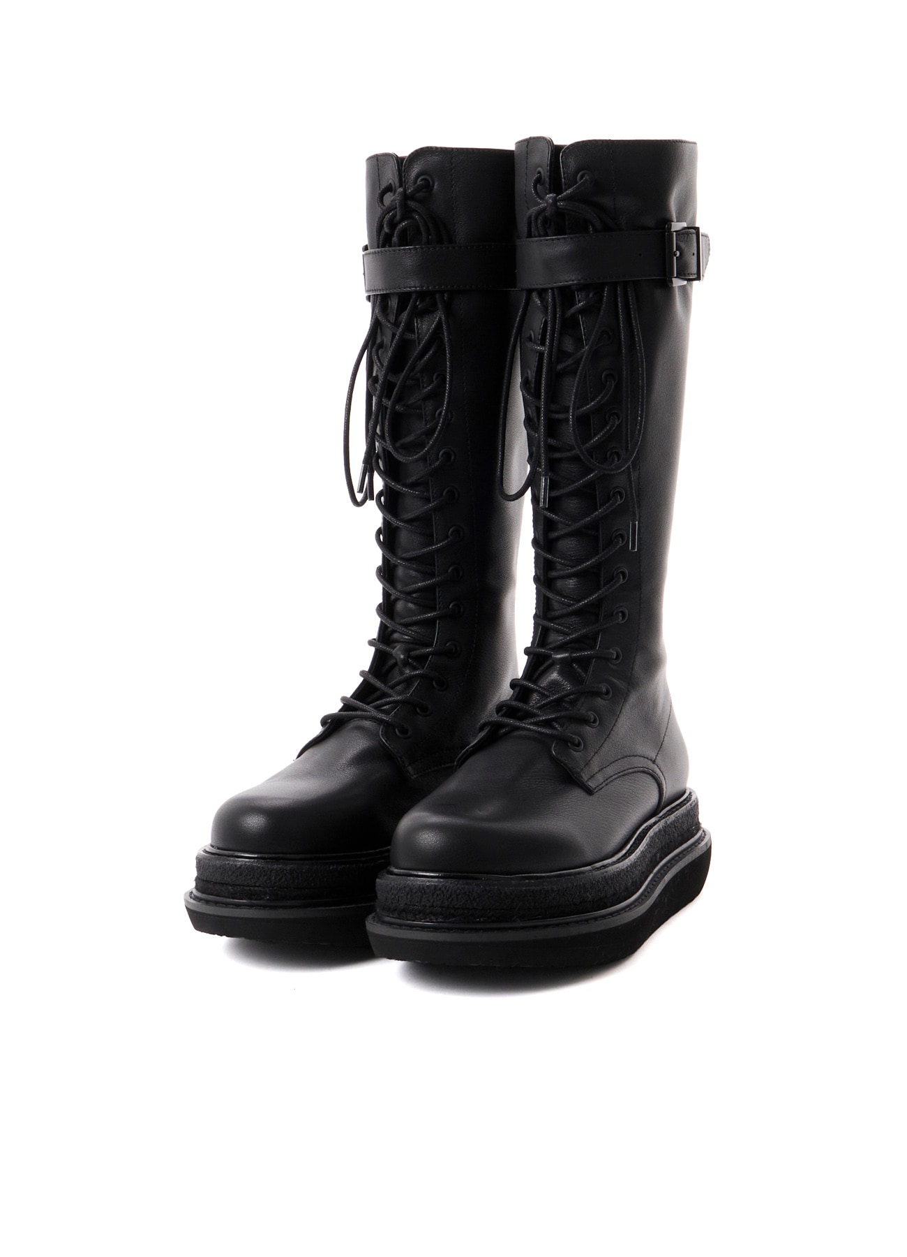 SOFT OIL LEATHER B LONG LACE UP BOOTS