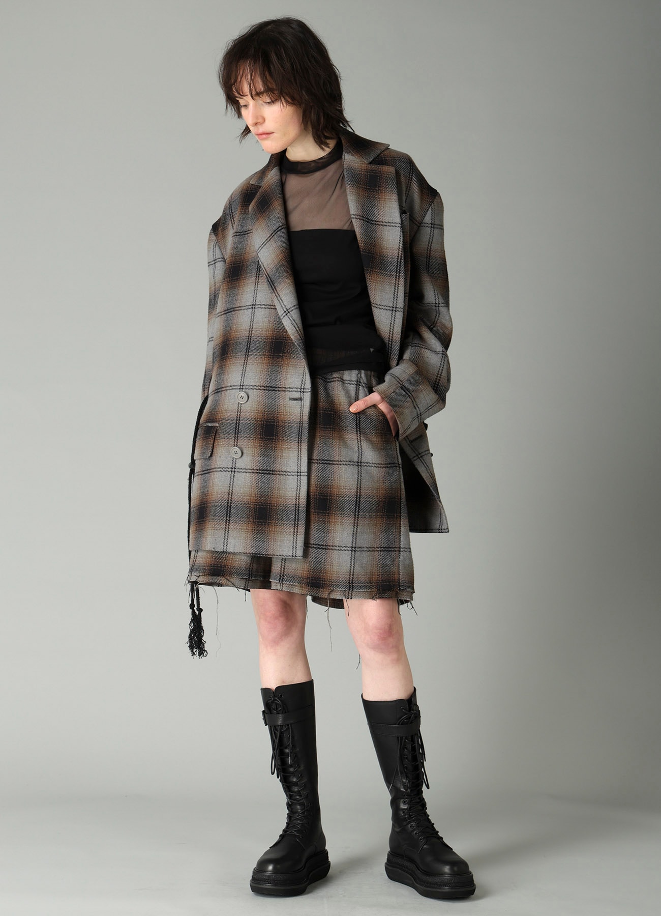 BRUSHED PLAID TOGGLE B DETAIL JACKET